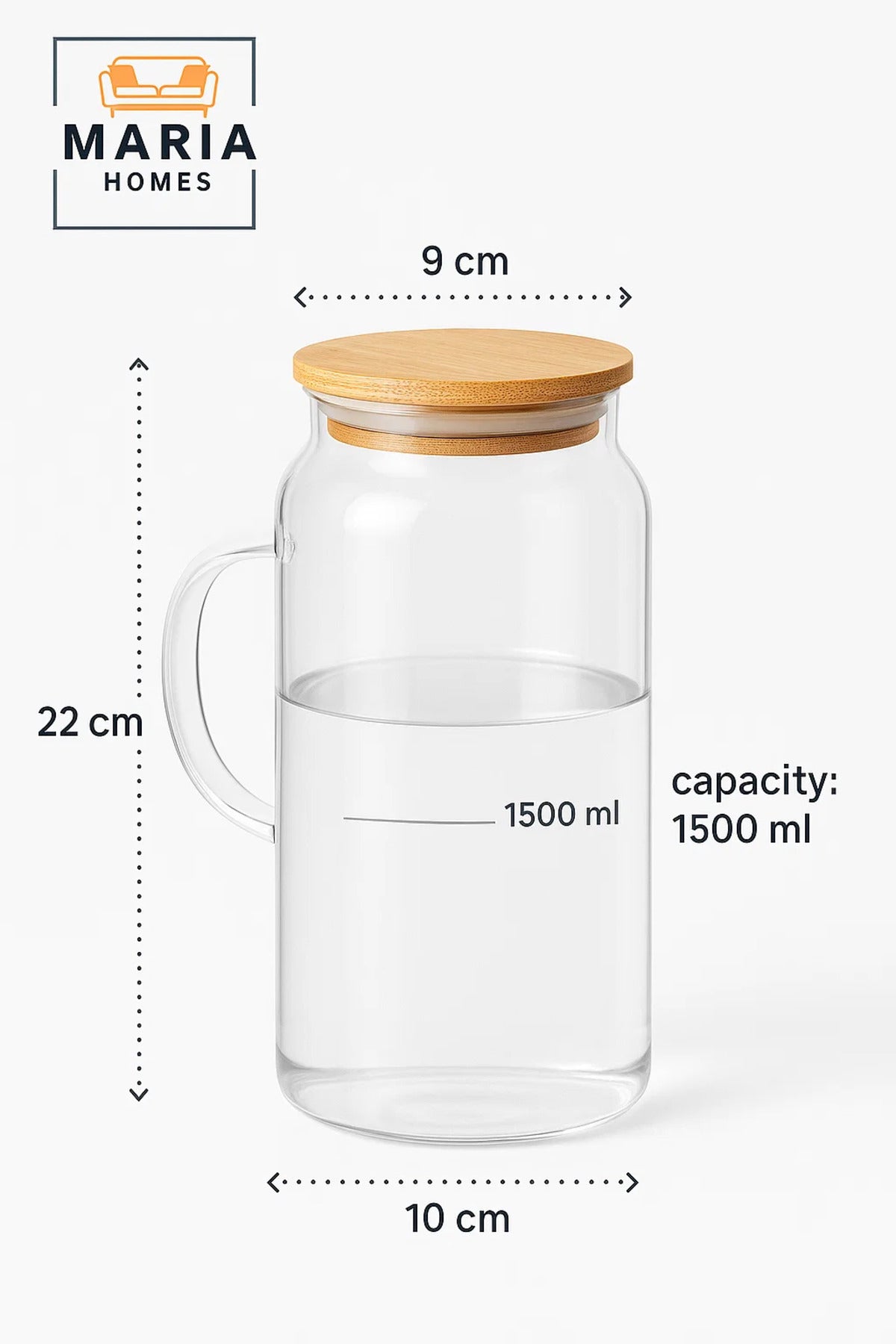 Glass Water Pitcher with Bamboo Lid Ð 1.3 Liter Heat-Resistant Carafe