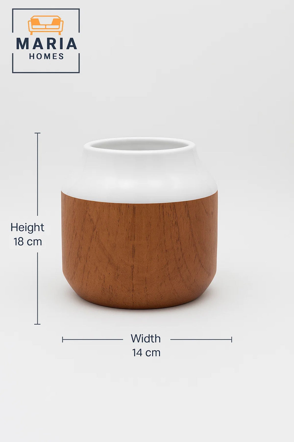 White and Cork Effect Ceramic Vase – Small Modern Decorative Flower Pot with Glossy Finish