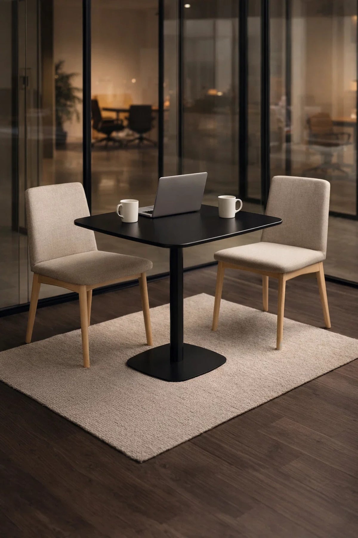 Stylish Black Square Dining Table 80x80cm Modern Bistro Cafe Desk with Sturdy Pedestal Metal Base