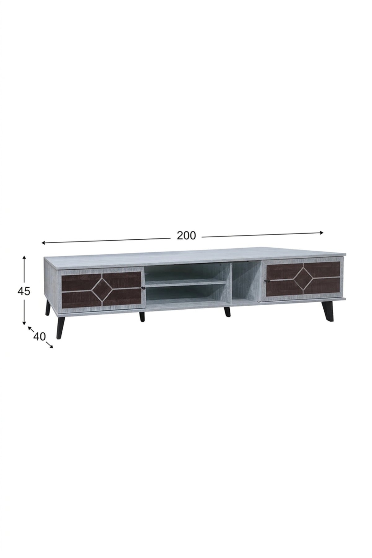 Modern Geometric TV Unit 200 _ 40 _ 45 cm √ê Wooden Entertainment Center with Storage Cabinets and Open Shelves