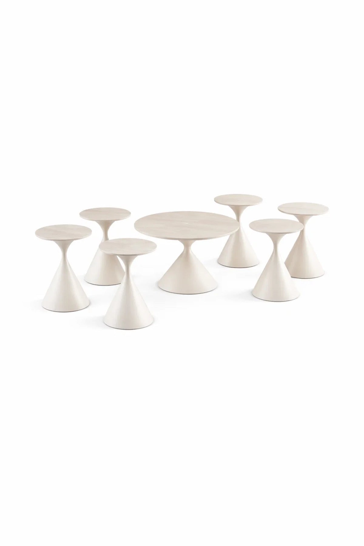 Modern Beige Round Coffee Table Set 1+6 √ê 7 Piece Cone Base Living Room Set