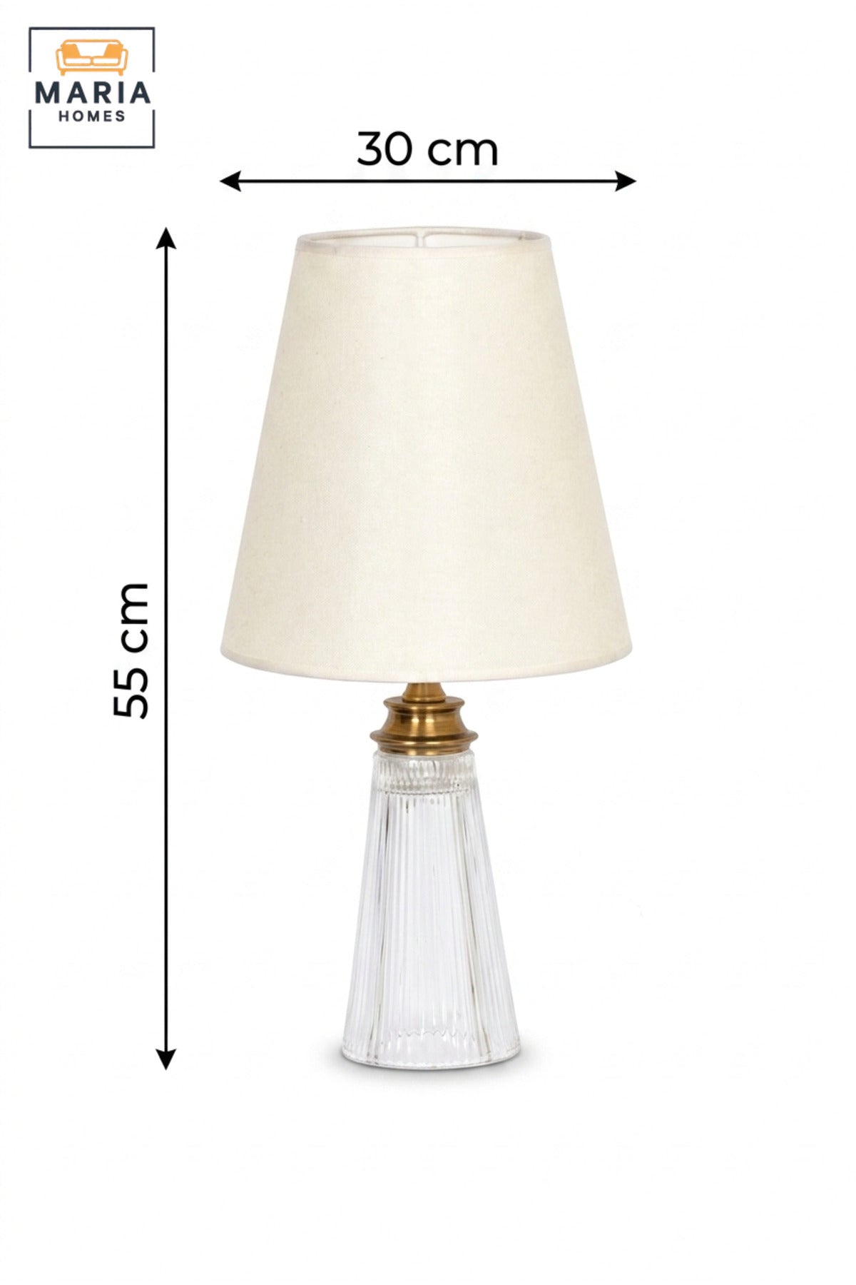 Luxury Ribbed Glass Table Lamp with White Fabric Shade and Antique Gold Tone Accent for Bedroom, Living Room, Office, Hotel and Bedside Décor