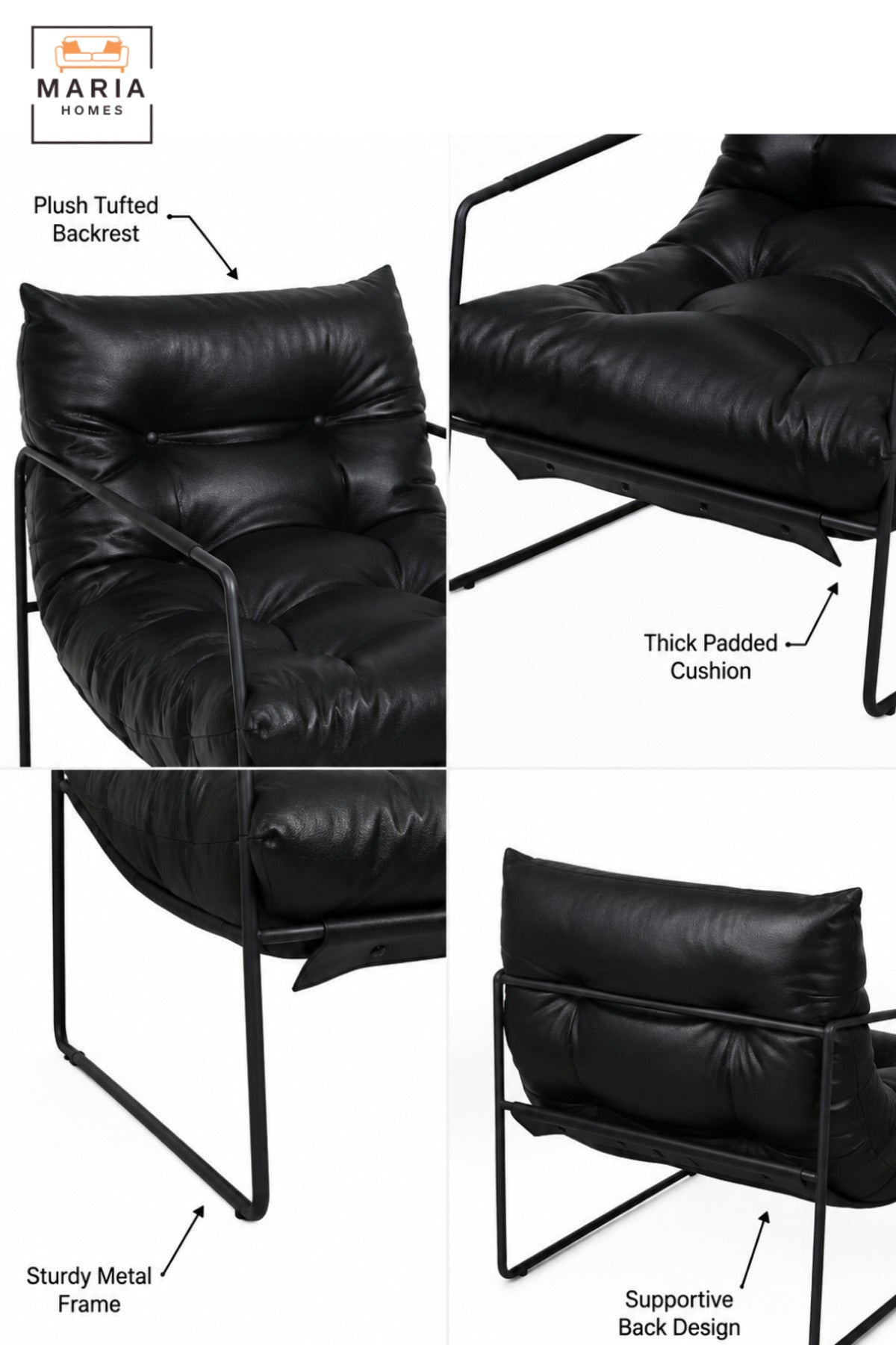 Modern Deep Cushioned Lounge Chair with Tufted Backrest & Slim Armrests | Contemporary Accent Chair for Living Room, Bedroom, Office & Reading Area