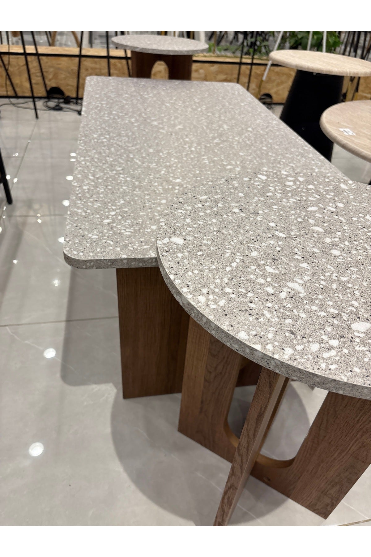 Modern 3-Piece Coffee Table Set with Terrazzo Top and Wooden Base