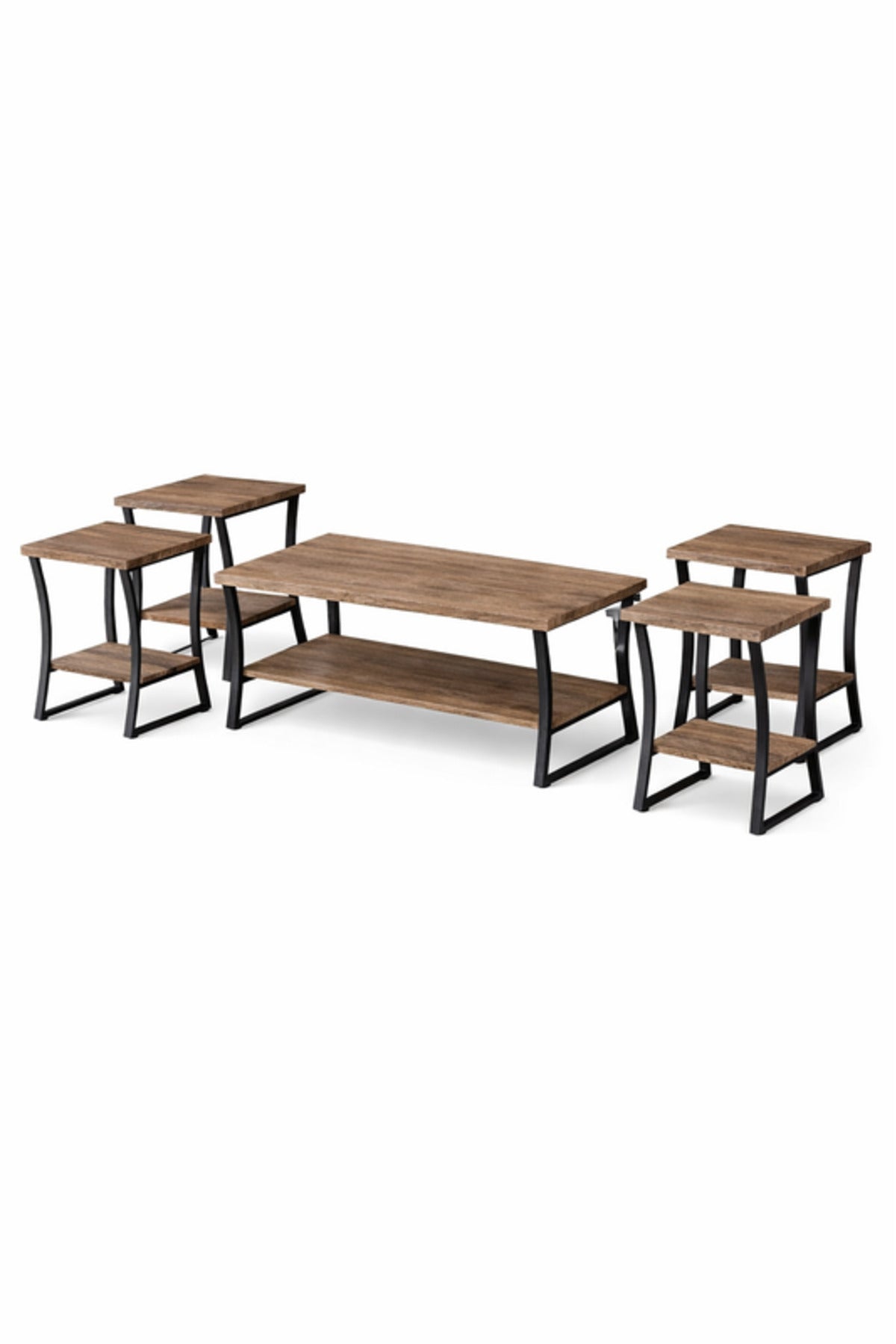 Coffee 1+4 Coffee Table Set √ê Stylish Wood and Metal Design with 1 Large and 4 Side Tables