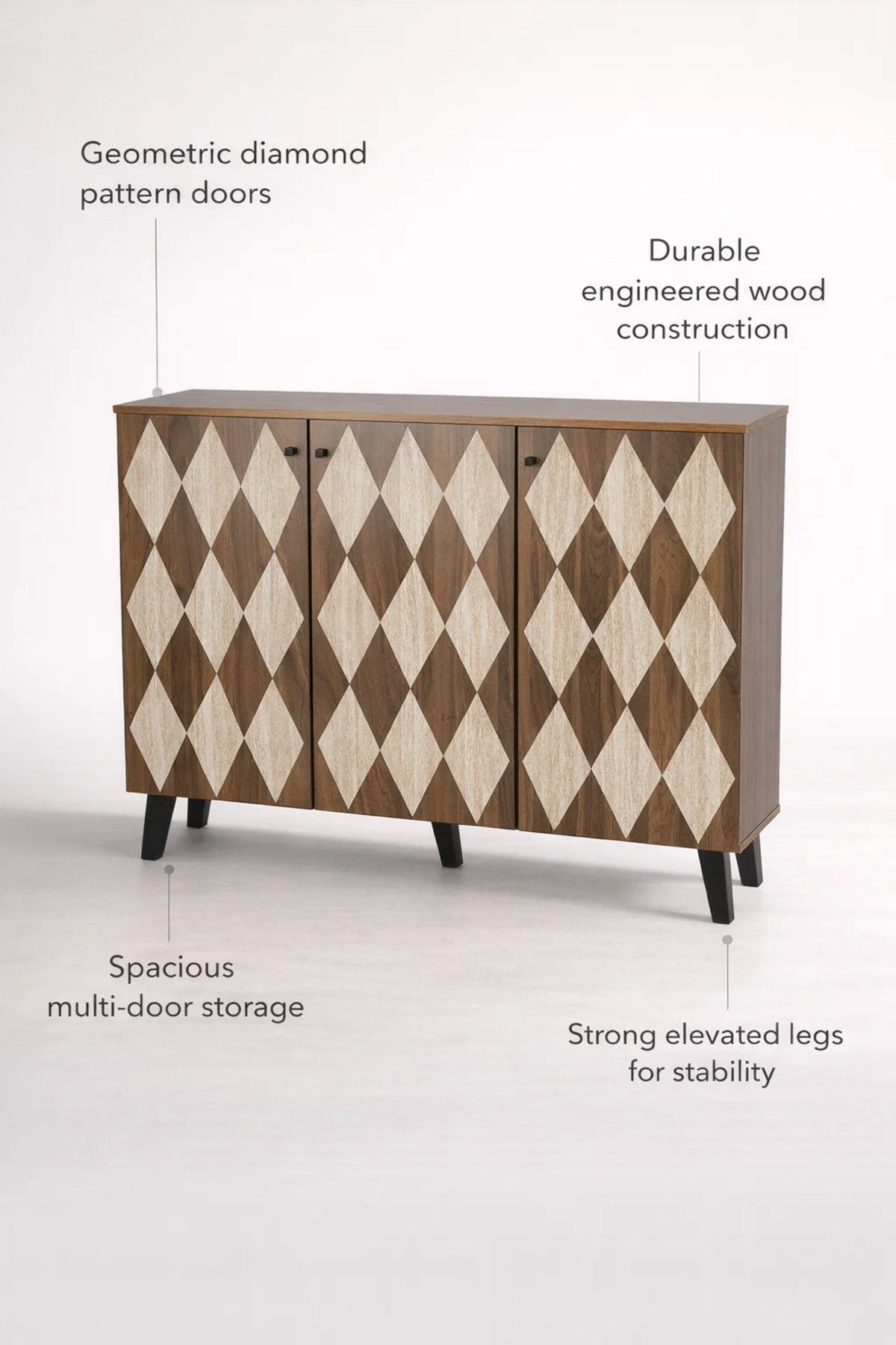Dark Brown Shoe Cabinet with Geometric Pattern Doors 120 x 32 x 93 cm