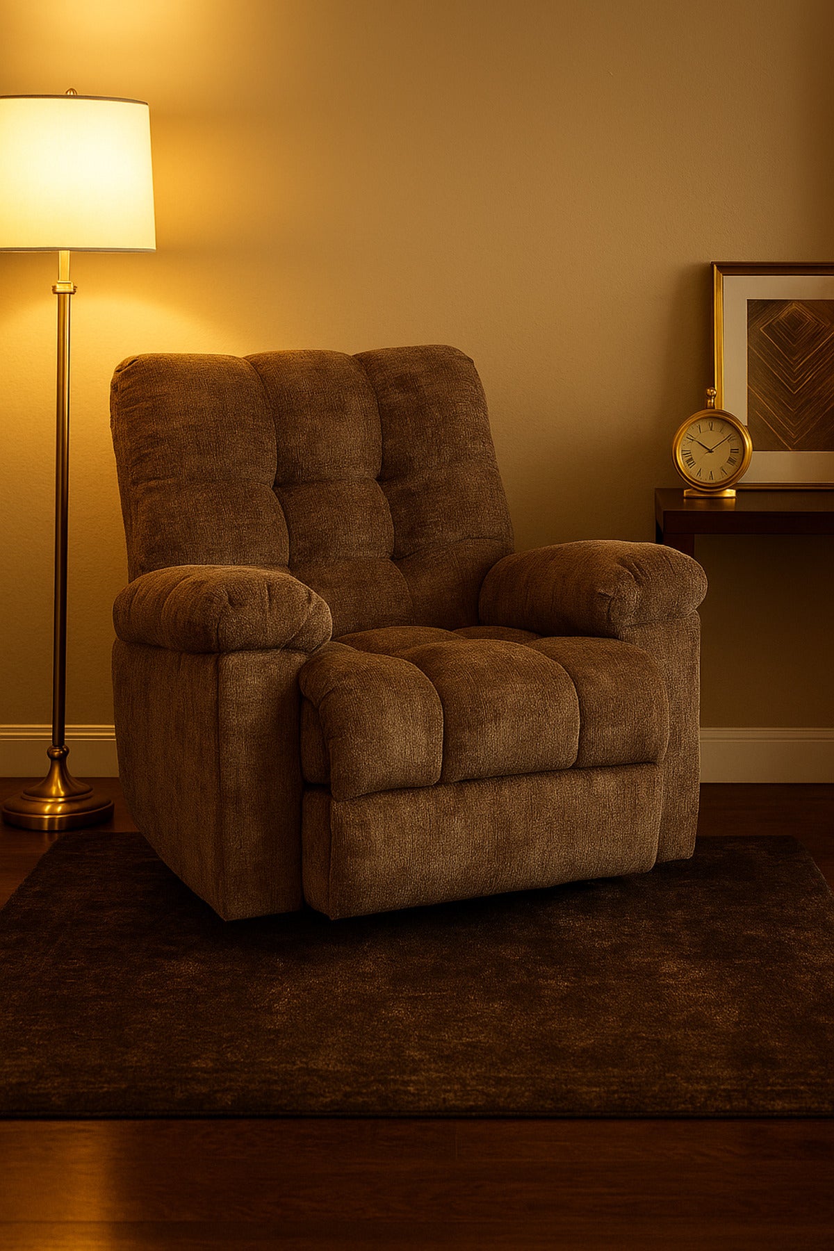 Brown Fabric Recliner Chair with Swivel, Rocking & Footrest Ð Comfortable Lounge Seating