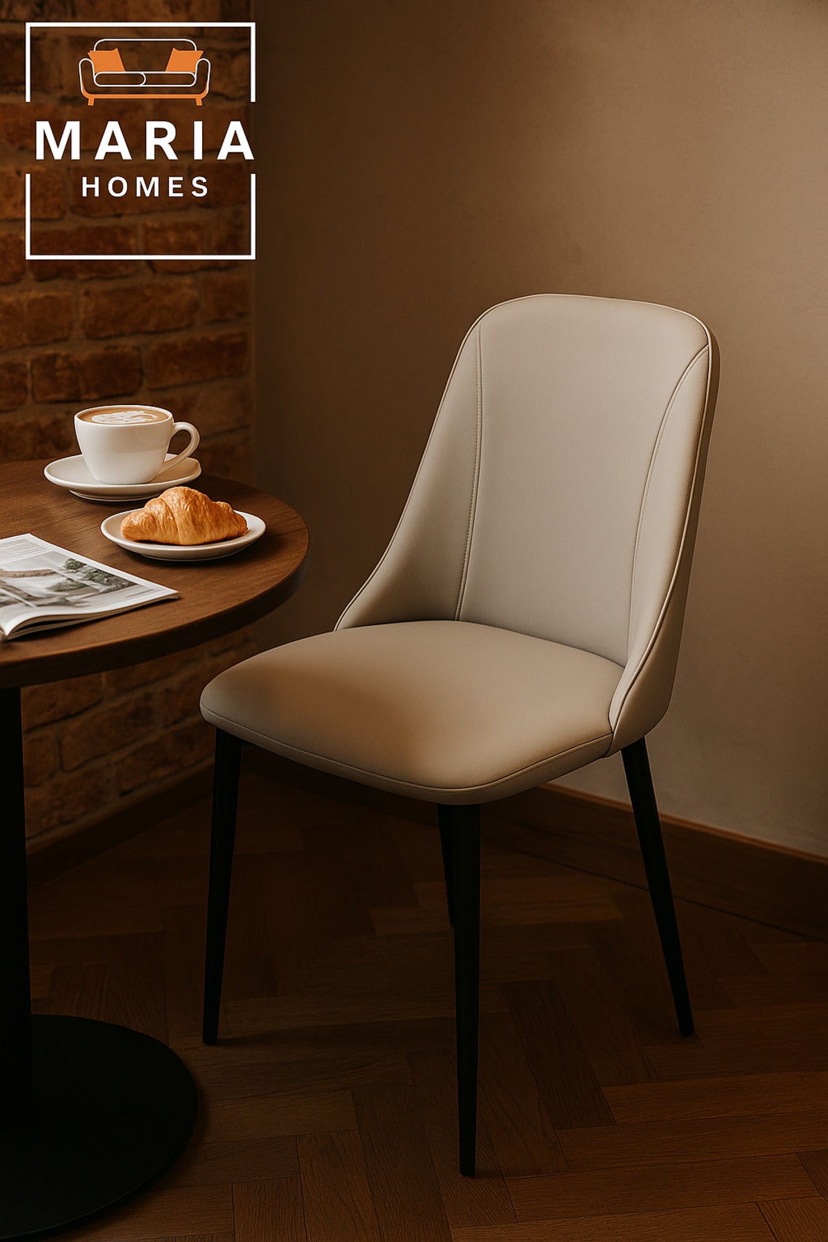 Modern Dining Chair Light Gray Faux Leather with Black Legs