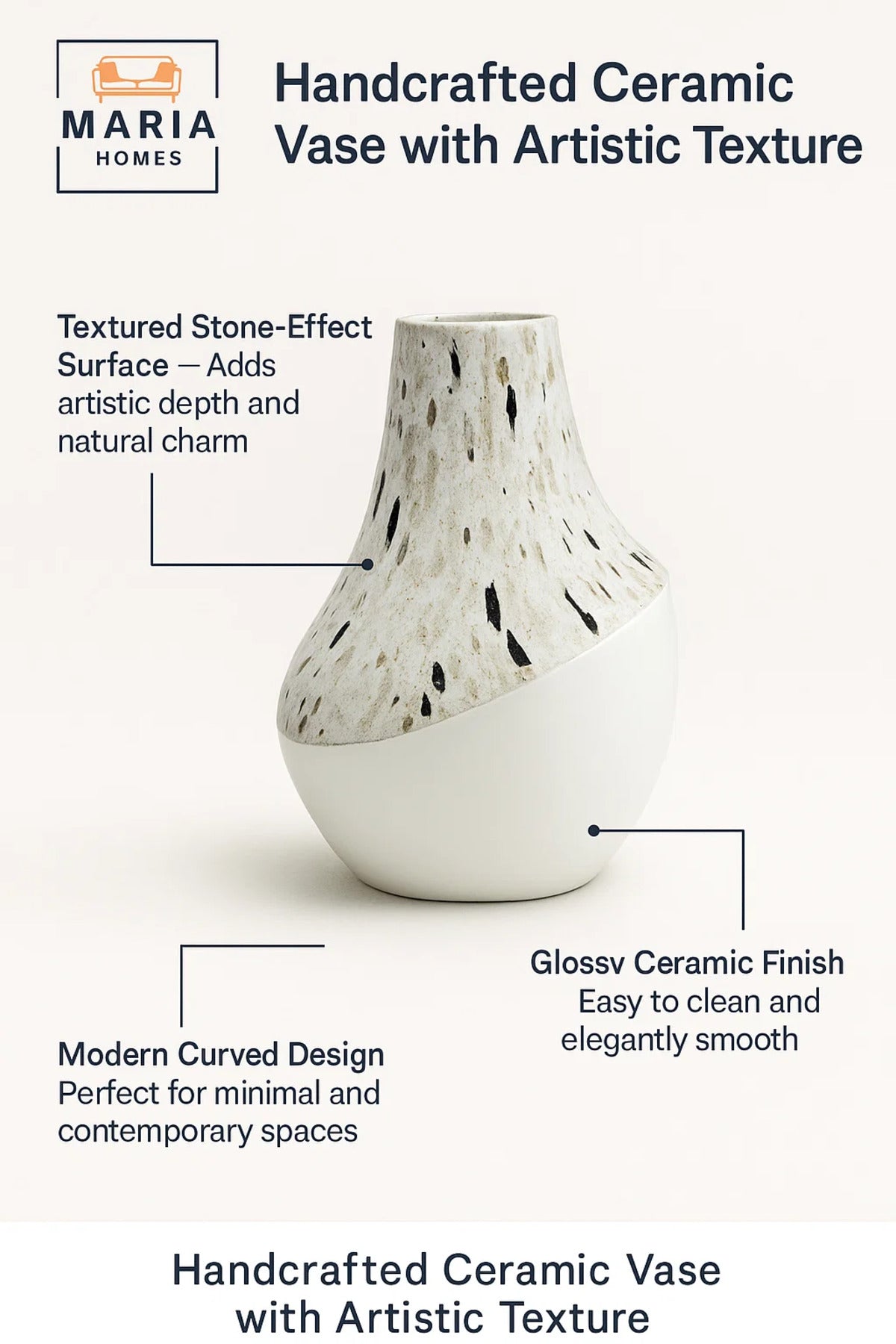 White Terrazzo and Glossy Ceramic Vase – Modern Two-Tone Decorative Flower Pot