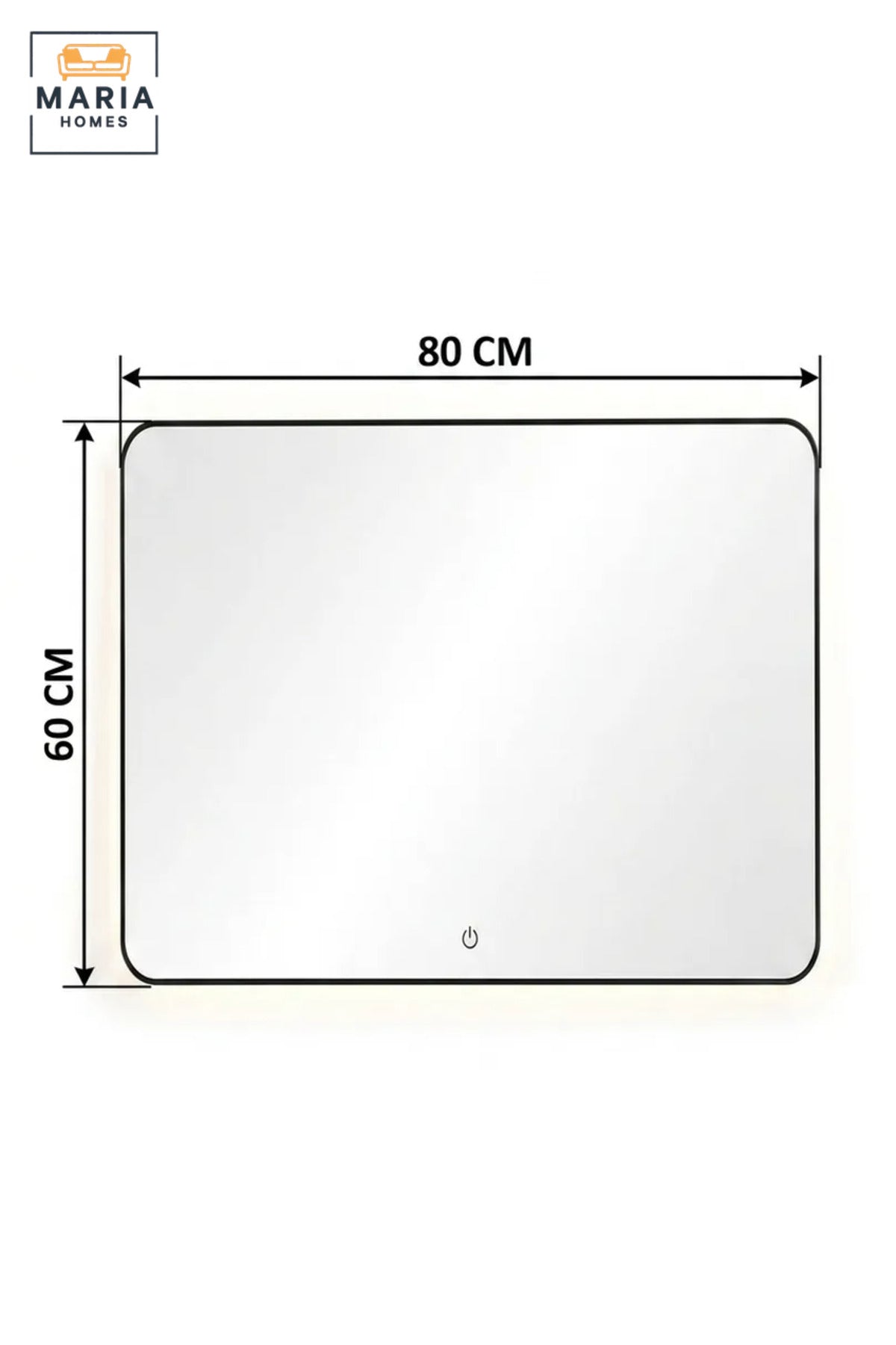 Rectangular LED Wall Mirror 80 × 60 cm with Touch Sensor, Rounded Corners and Backlit Illumination for Bathroom, Bedroom, Dressing Area and Vanity