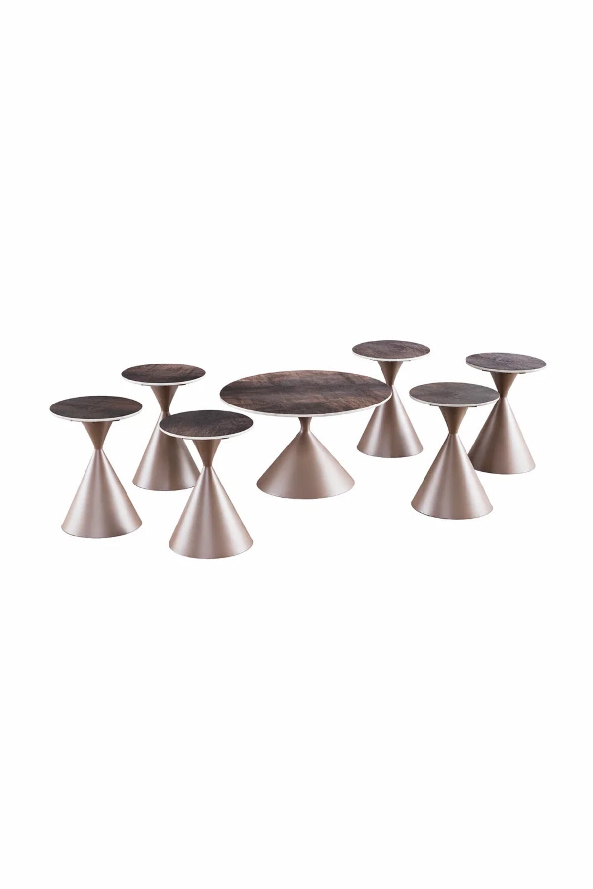 Modern 7-Piece Center Table Set Ceramic Top 1 Large Coffee Table and 6 Side Tables for Living Room