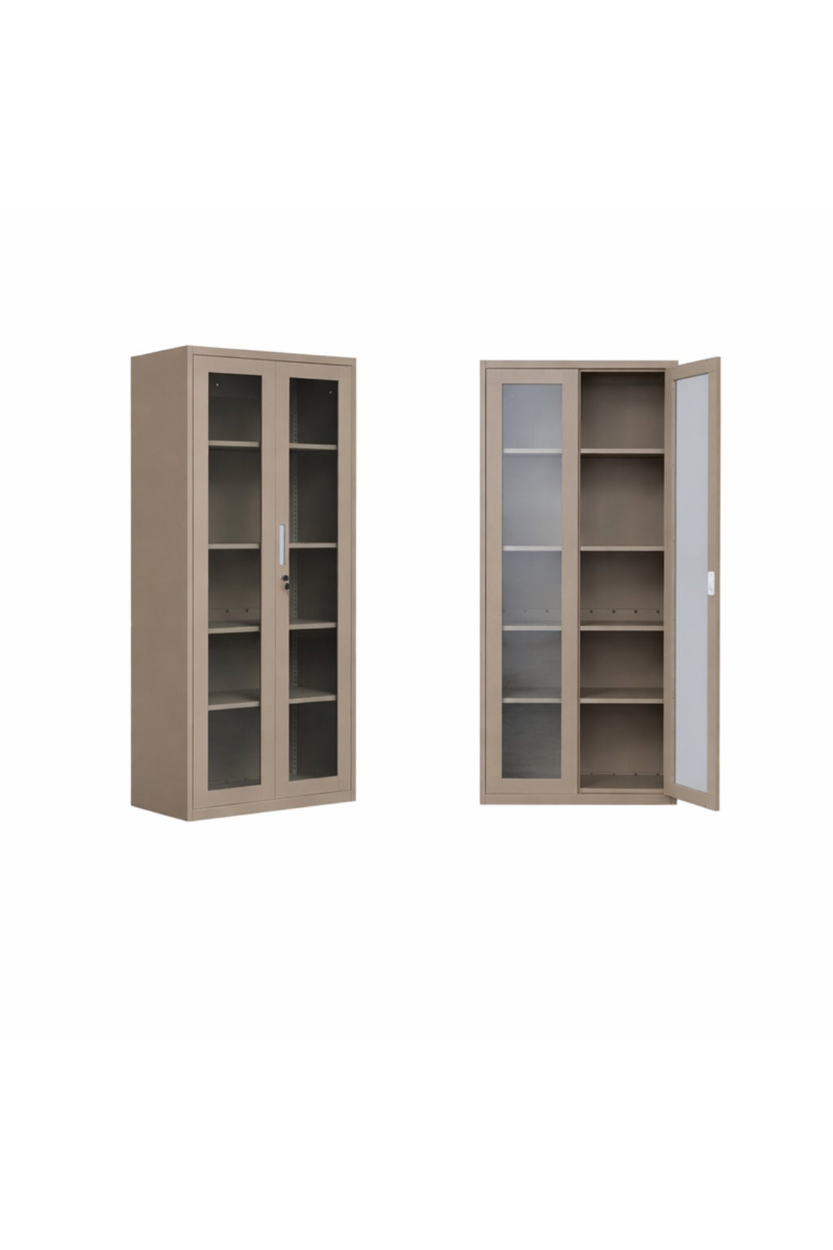 Premium Beige Metal Storage Cabinet with Glass Doors for Office Organization Secure Locking System