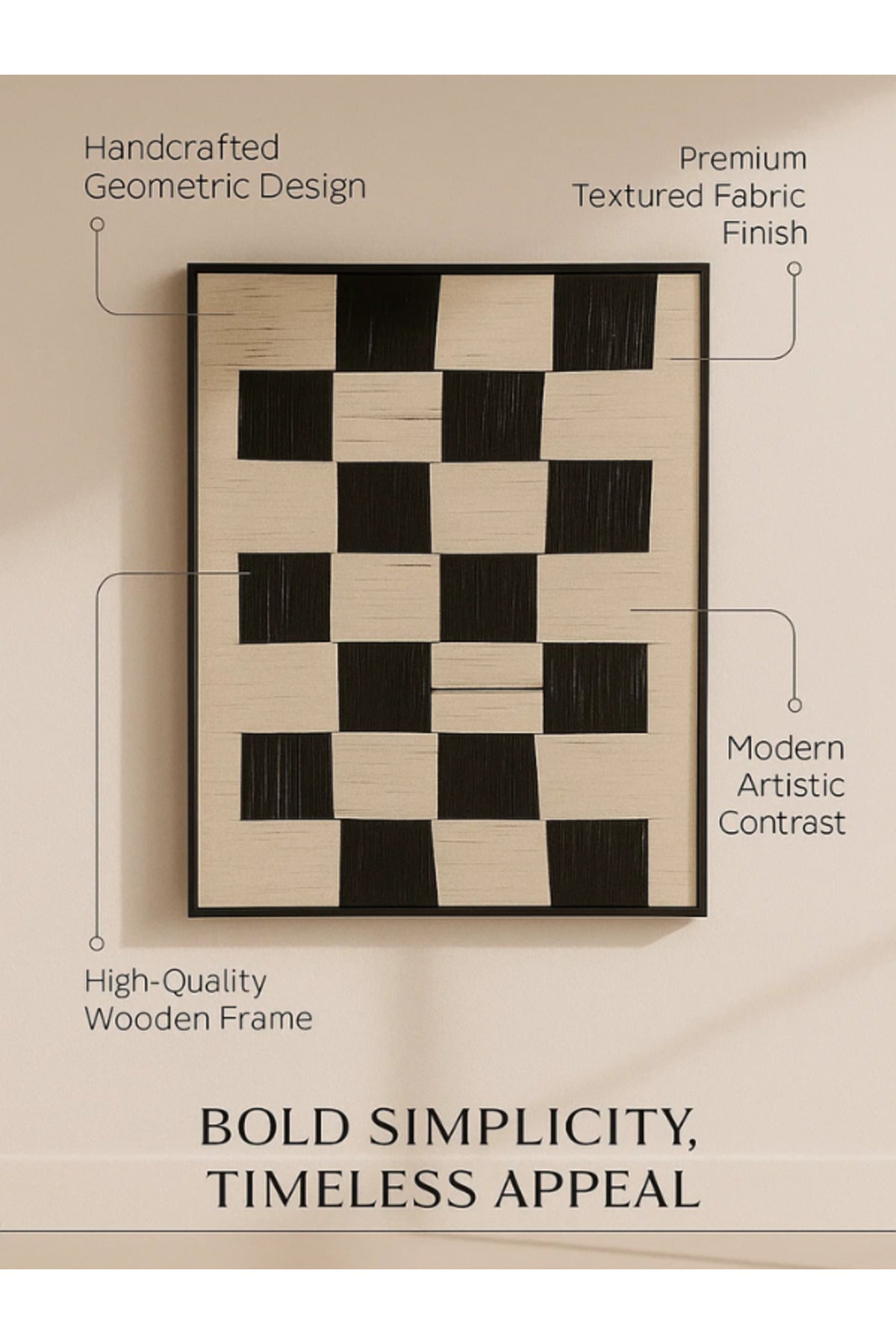 Modern Geometric Wall Art Ð 120_80 cm Beige and Black Checkered Framed Canvas DŽcor