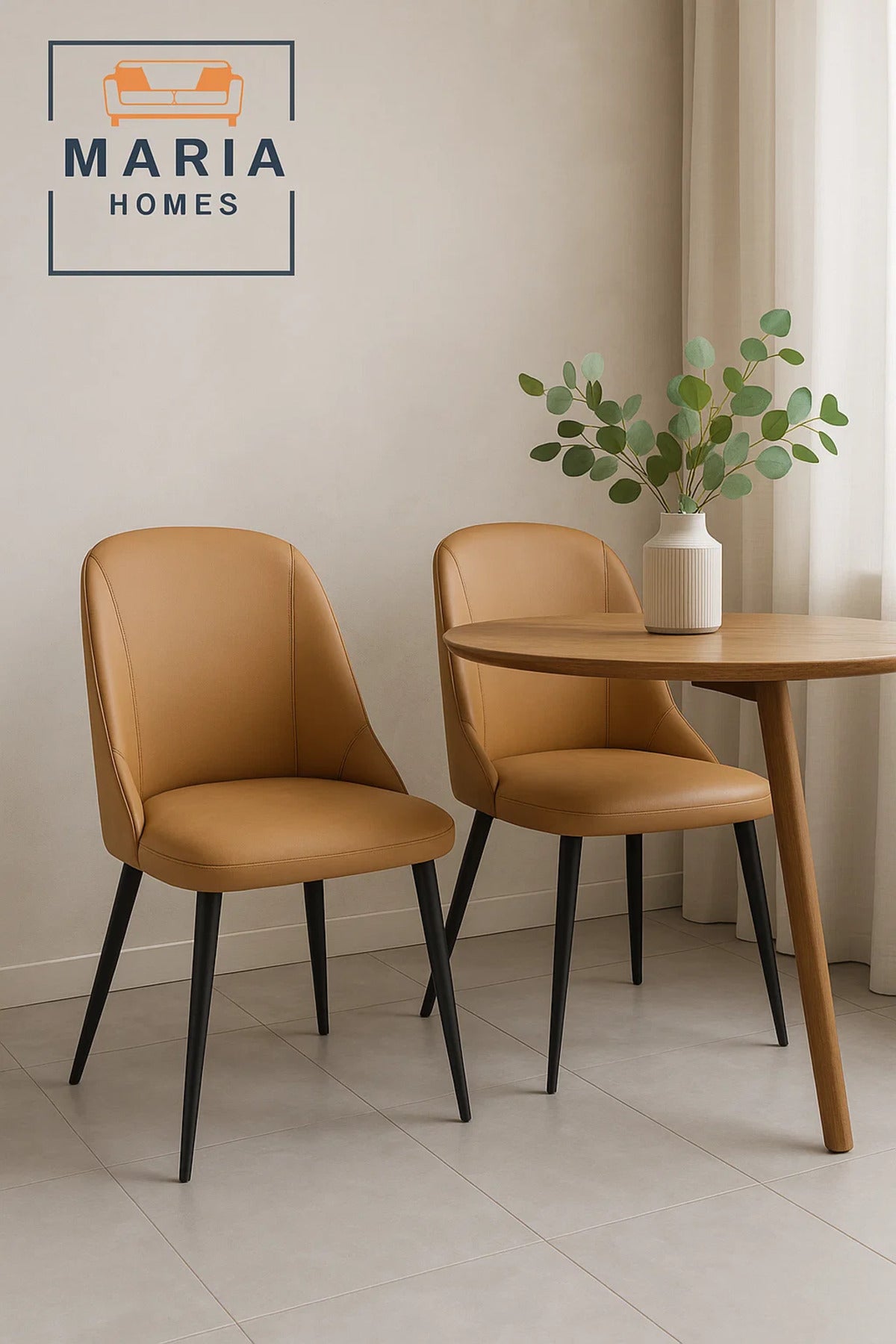 Modern Tan Upholstered Dining Chair Ð Comfortable Padded Seat with Black Metal Legs for Home & CafŽ