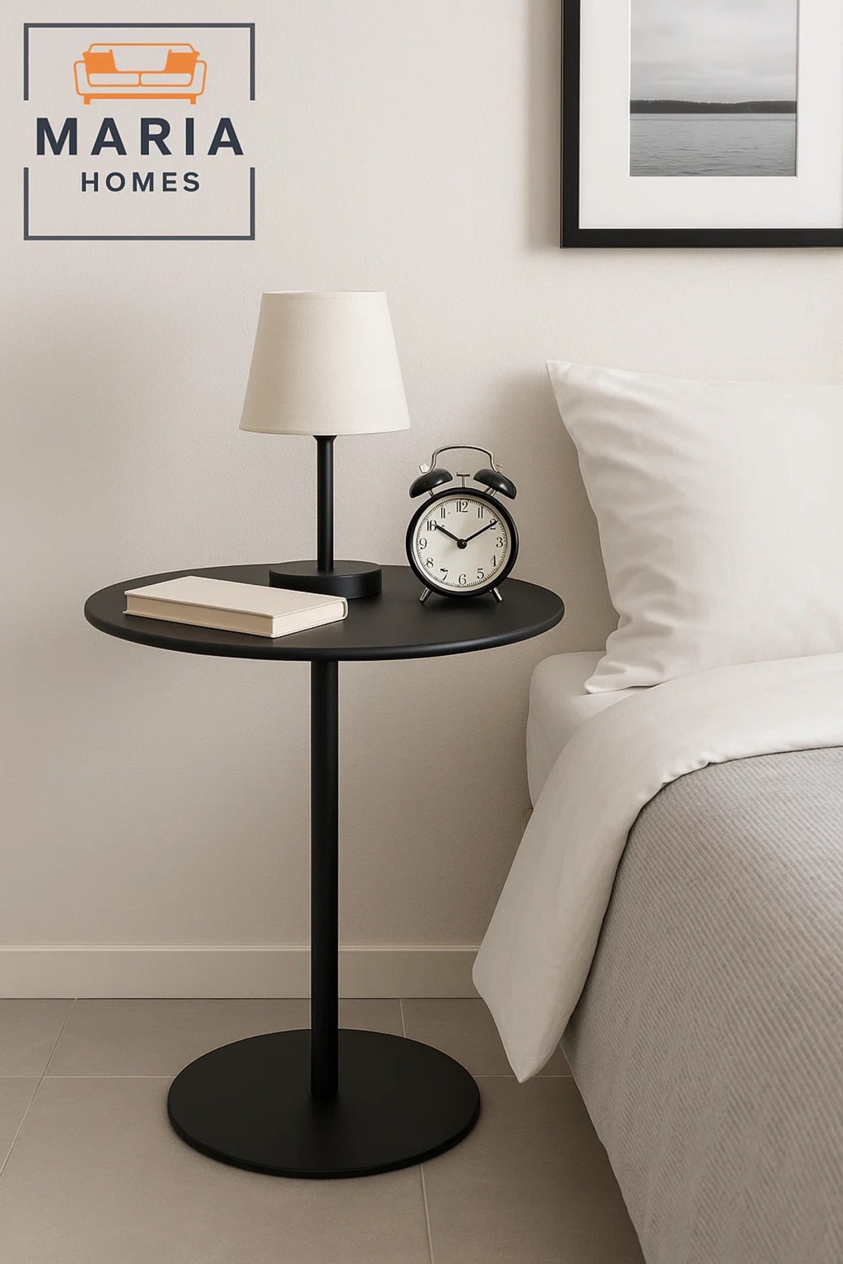 Minimalist Round Black Side Table with Pedestal Base