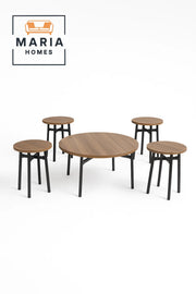 5-Piece Nesting Round Coffee Table Set Ð Natural Wood Finish with Black Metal Legs