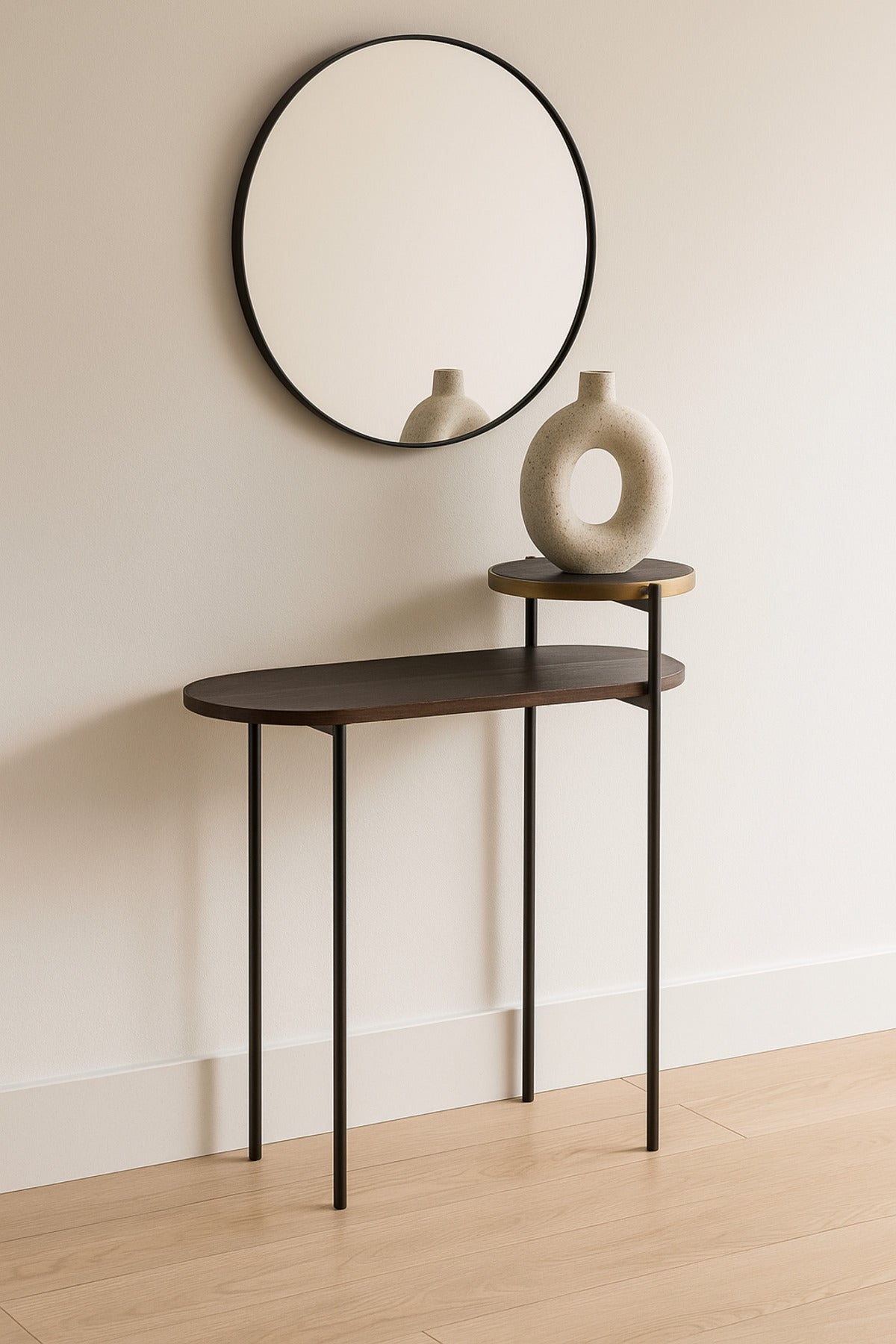 Walnut Side Table with Brass Accent Ð Modern Luxury Console or Accent Table in Dark Walnut Finish