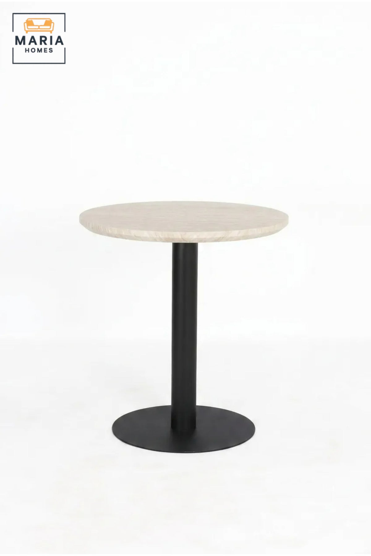Modern Round Café Table with Marble-Effect Top and Black Pedestal Base for Coffee Shop, Restaurant, Bistro, Hotel and Indoor Dining Area