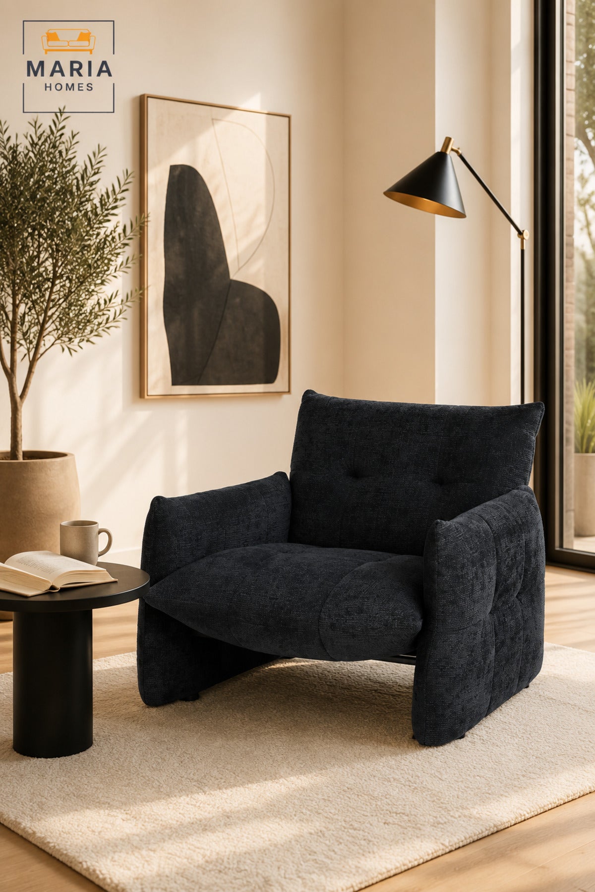 Modern Dark Blue Accent Chair Upholstered Lounge Armchair Comfortable Living Room Furniture