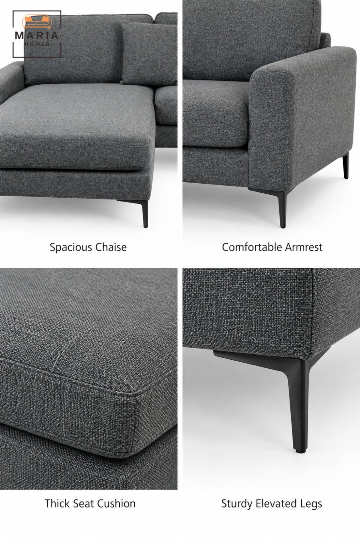 Large Dark Grey L-Shaped Sectional Sofa with Chaise Lounge, Soft Cushioned Seating, Modern Contemporary Design for Living Room, Lounge & Apartment