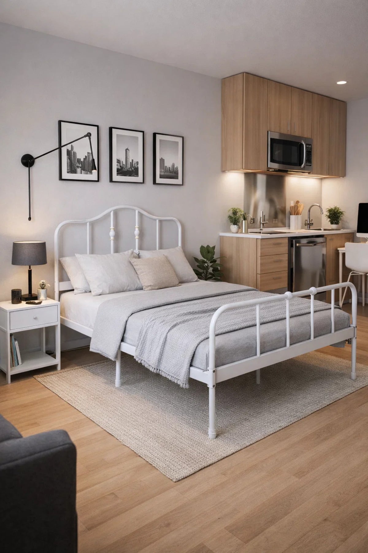 Modern White Metal Single Bed Frame 120x190cm Strong Iron Base with Stylish Gold Spindle Details