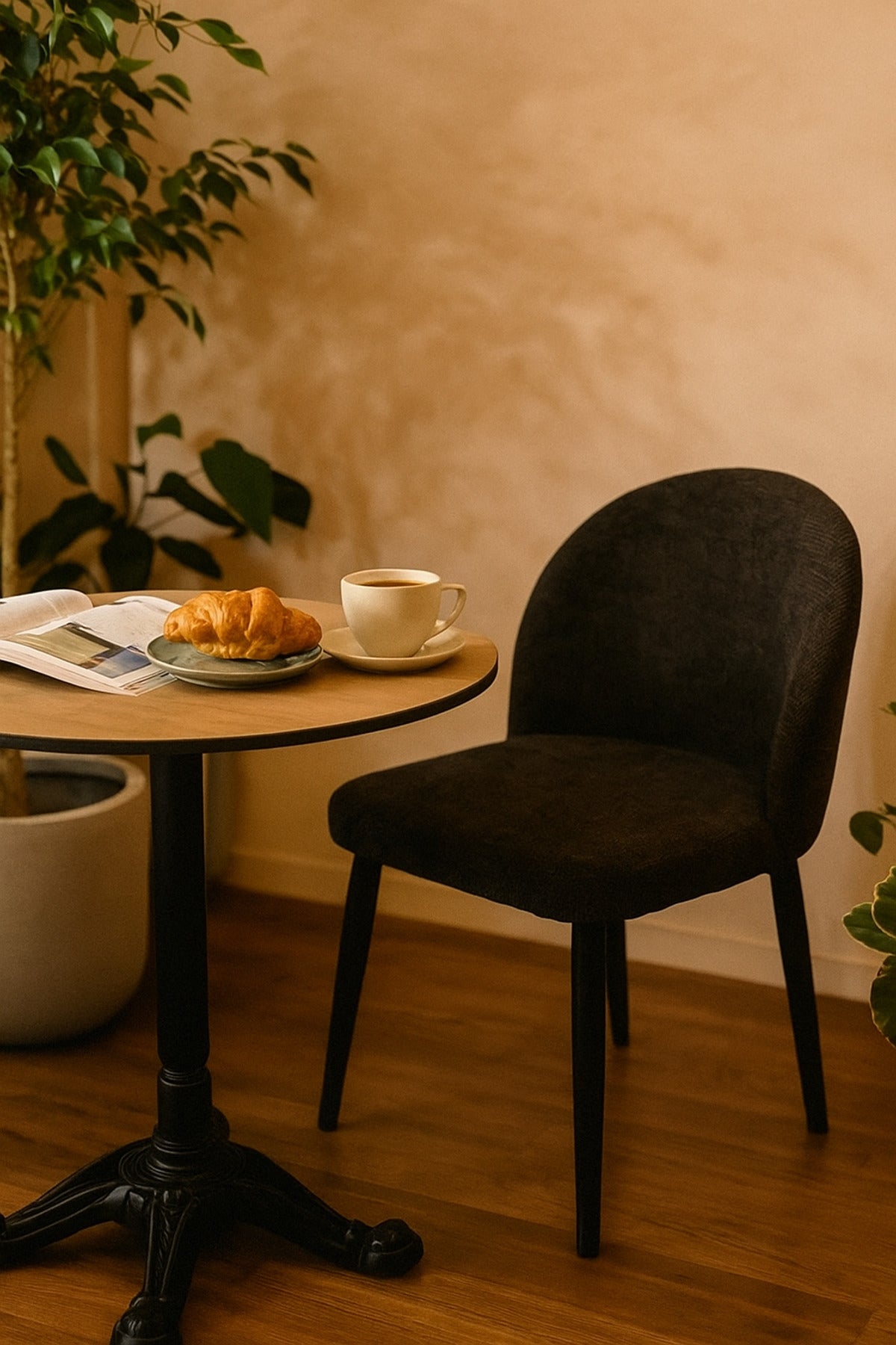 Black Fabric Dining Chair Ð Modern Upholstered Curved Back Chair with Metal Legs for Dining Room