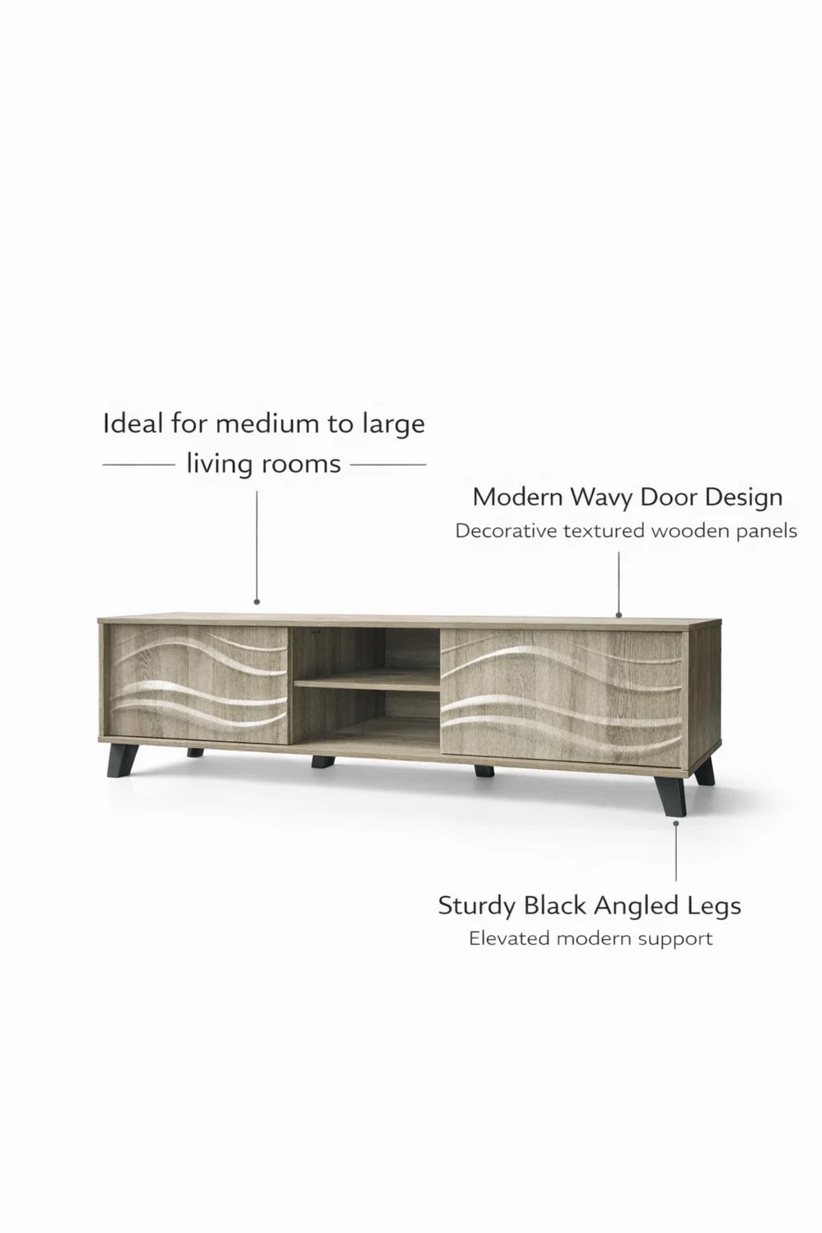 Modern Wooden TV Stand with Wave Panel Doors √ê Contemporary Entertainment Console