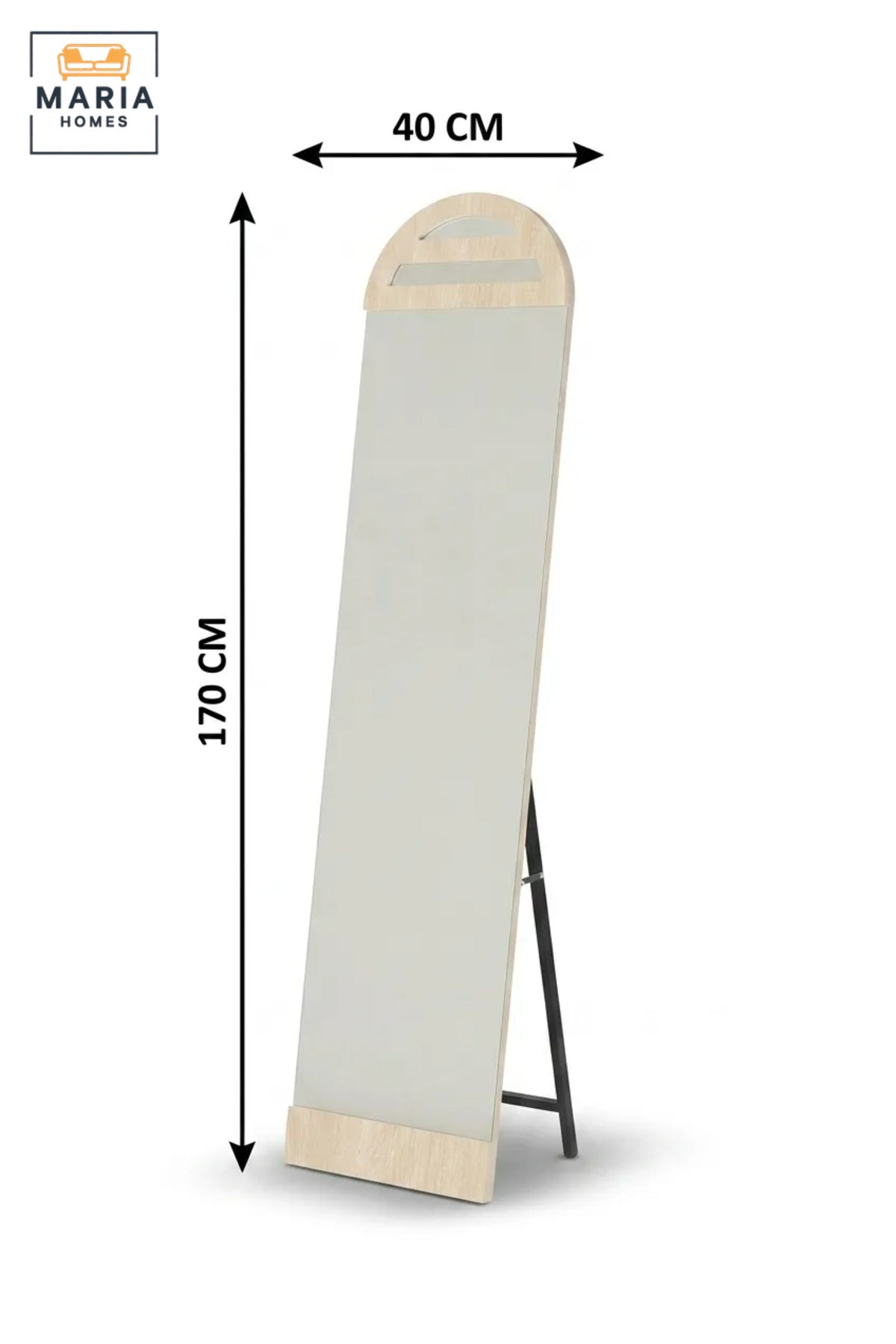 Modern Full Length Floor Mirror with Arched Wooden Frame and Freestanding Support, Dressing Mirror for Bedroom, Entryway, Wardrobe, Salon and Boutique