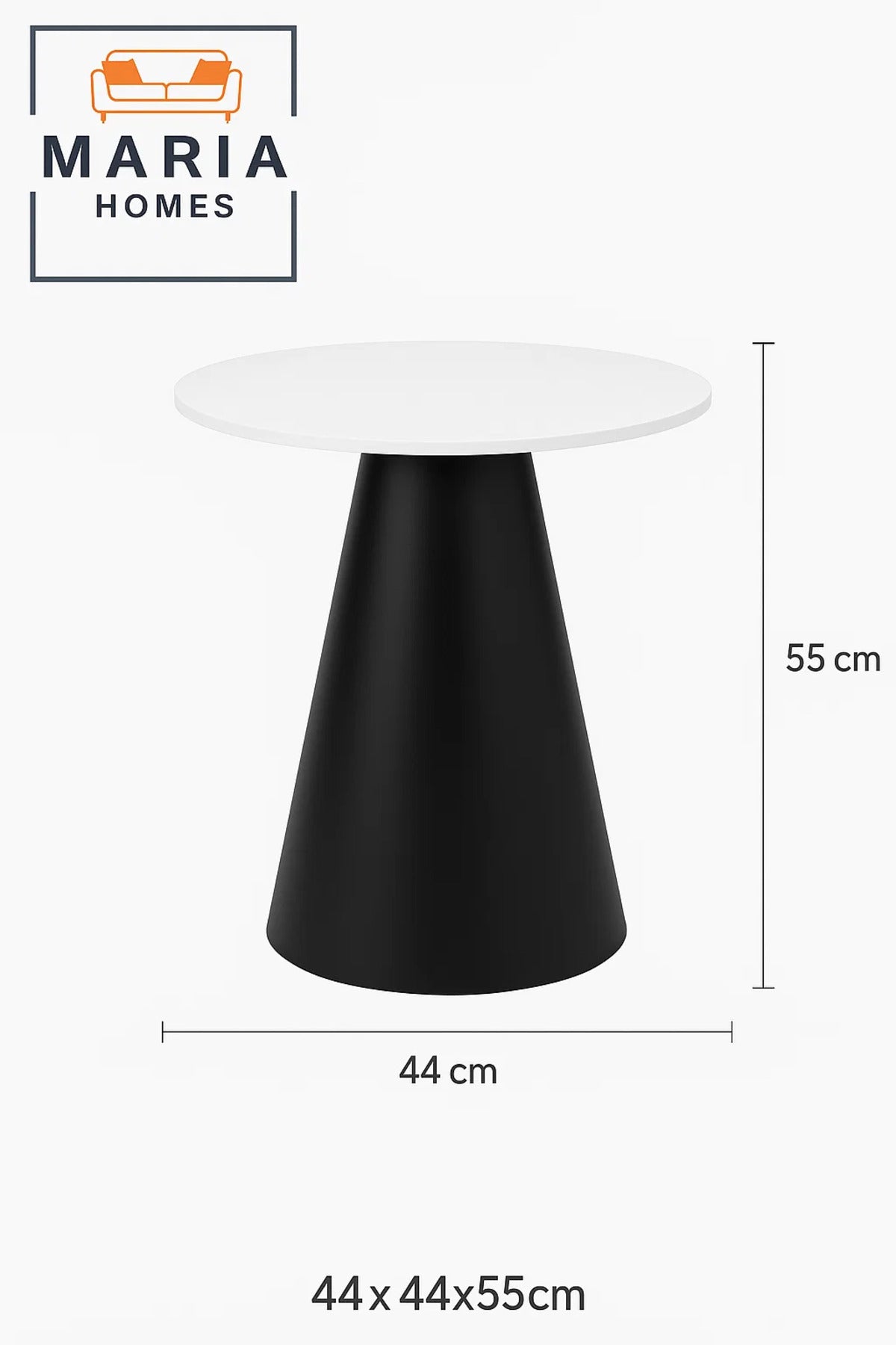 Minimalist Round White Top Table with Black Tapered Base