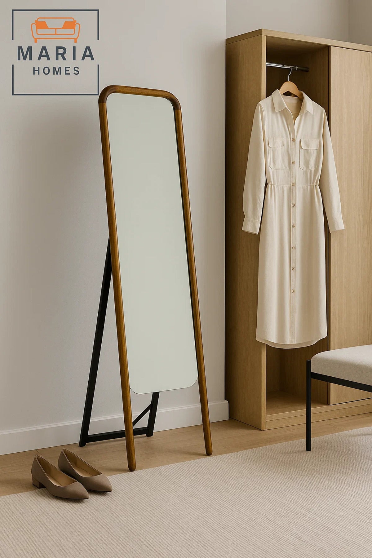 Modern Full-Length Standing Mirror with Dark Wood Frame Ð 170x45 cm for Bedroom & Dressing Room