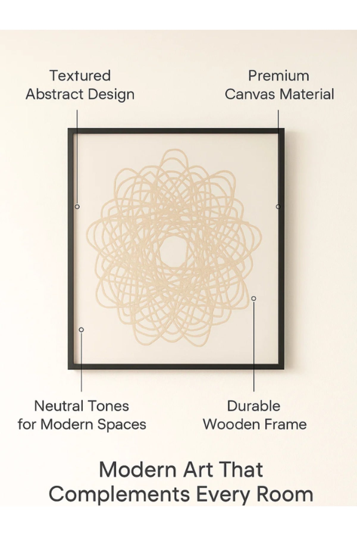 Modern Abstract Wall Art Ð 90_90 cm Beige Line Pattern Framed Canvas Decoration