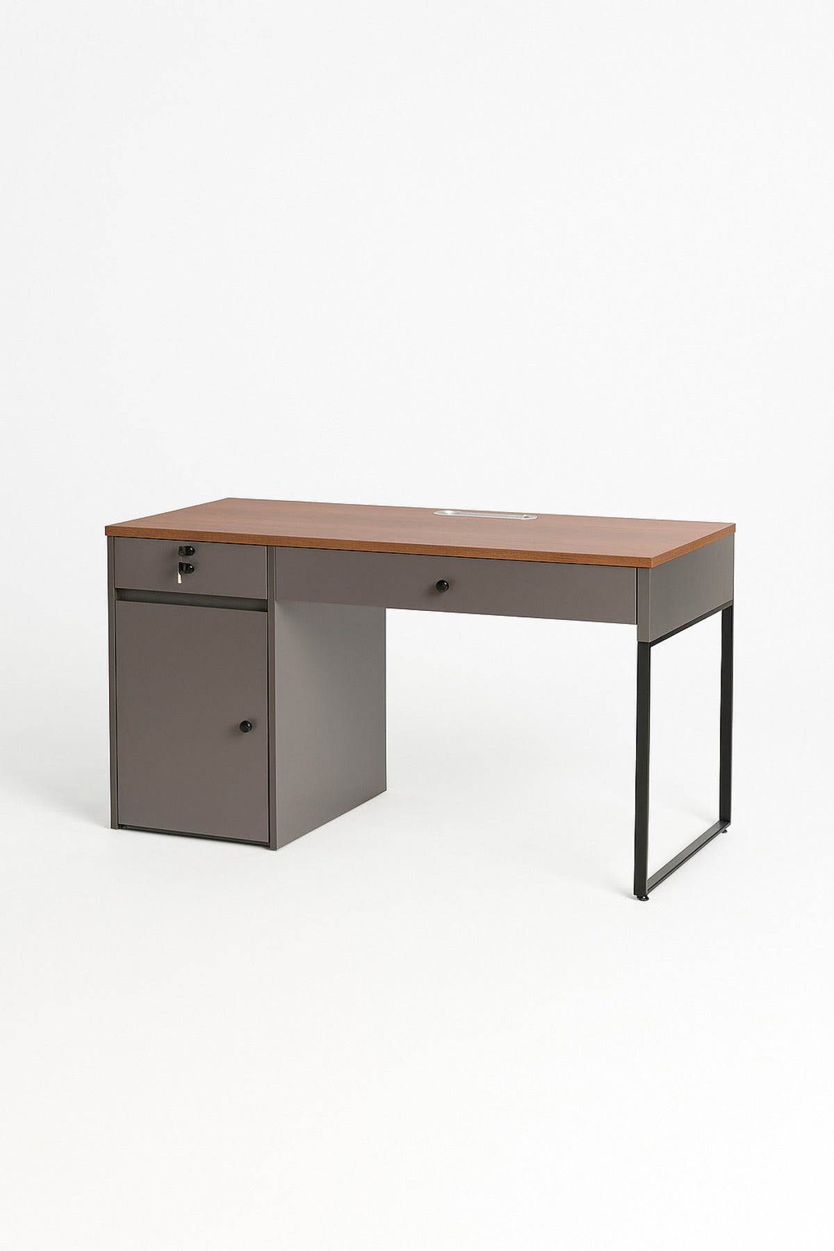 Modern Office Desk 120_60x75 cm Ð Gray + Walnut Table with Drawer & Storage Cabinet