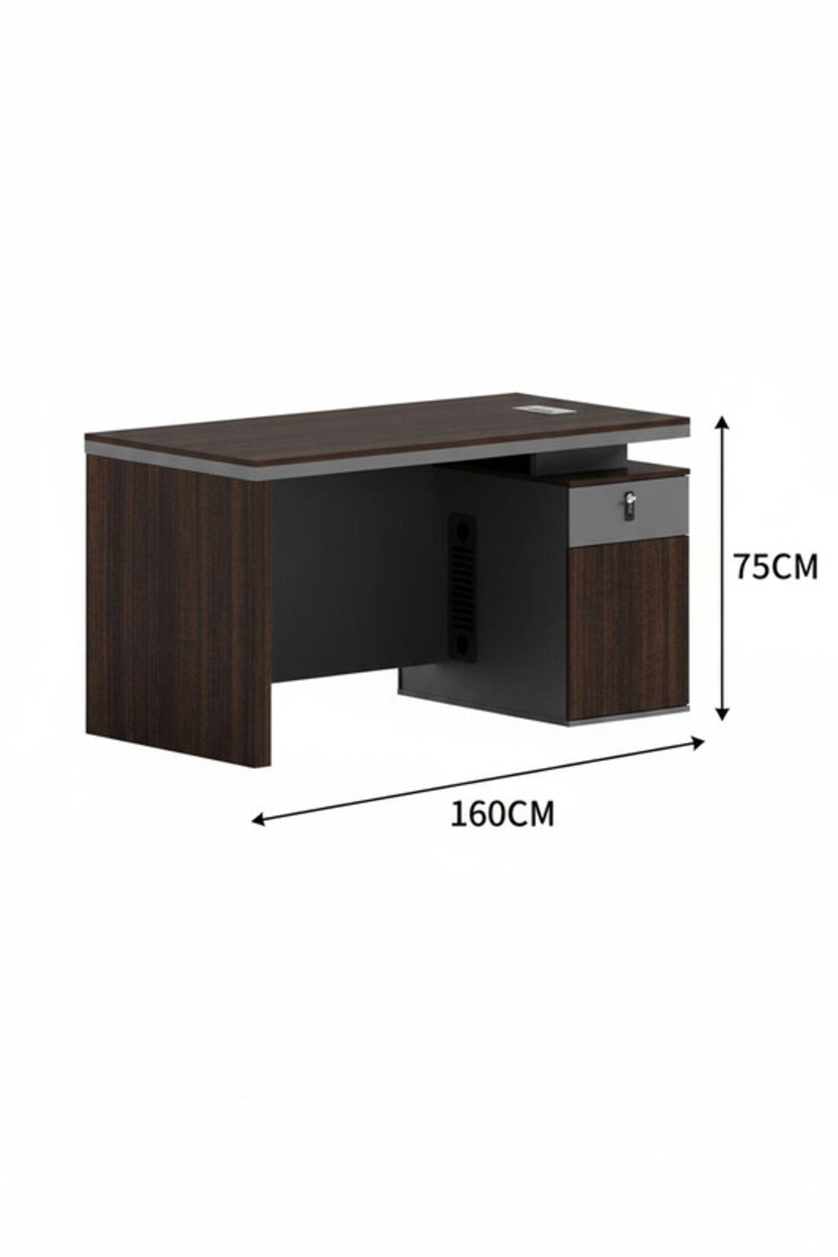 Modern Dark Brown Executive Office Desk with Storage and Cable Management