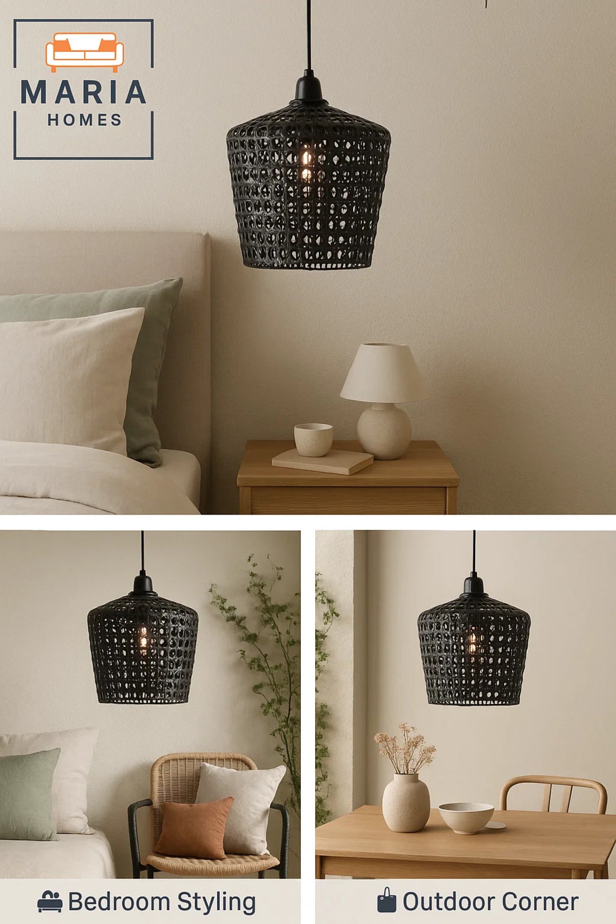 Black Woven Rattan Pendant Light