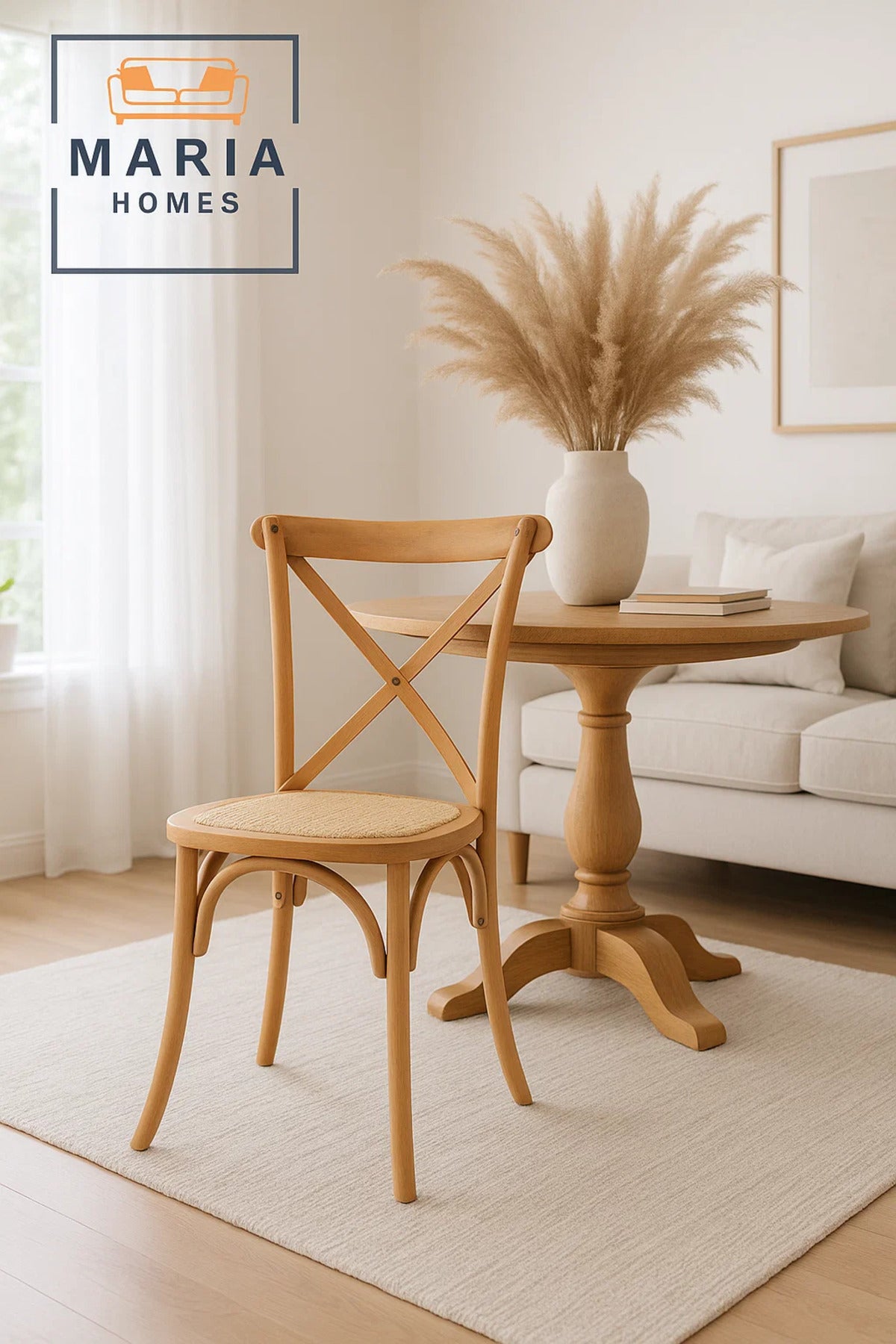 Wooden Cross Back Dining Chair with Woven Rattan Seat Ð Rustic Farmhouse Style for Home & CafŽ
