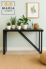 Modern Black Console Table 120x40x77cm Ð Minimalist Design with Diagonal Metal Support Frame