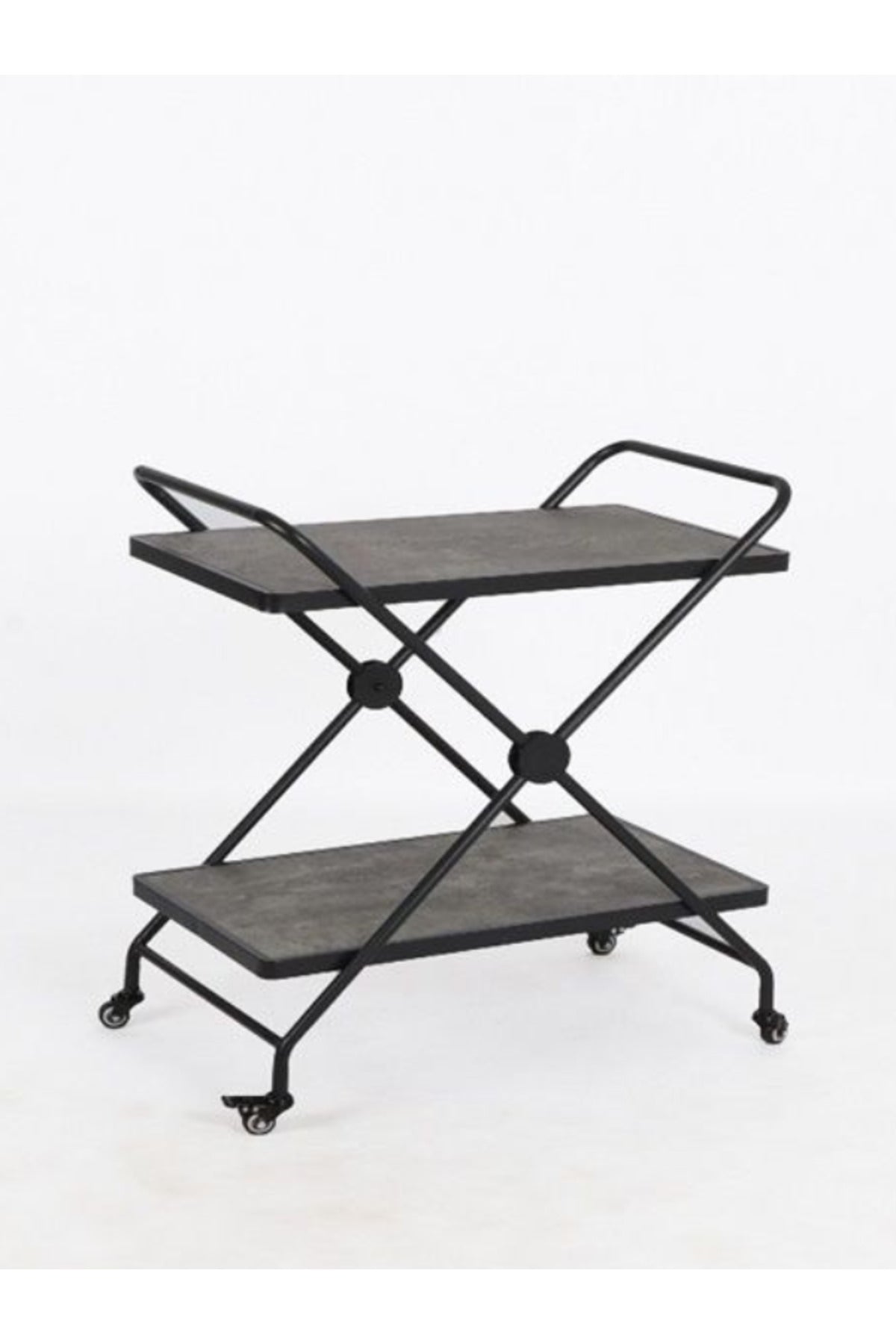 Industrial Gray Metal Serving Trolley with Wheels Ð 2-Tier Bar Cart 70_40_84 cm