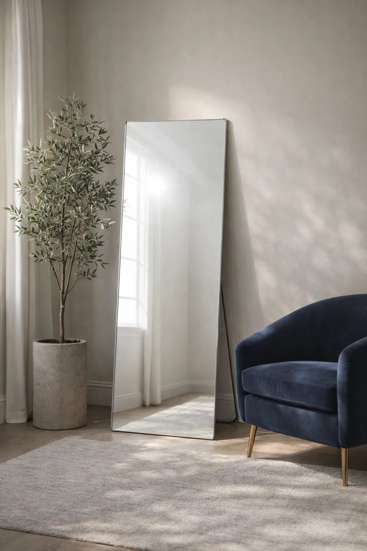 Modern Full Body Standing Mirror 180x60cm Large Floor Mirror for Bedroom Hallway Silver Frame
