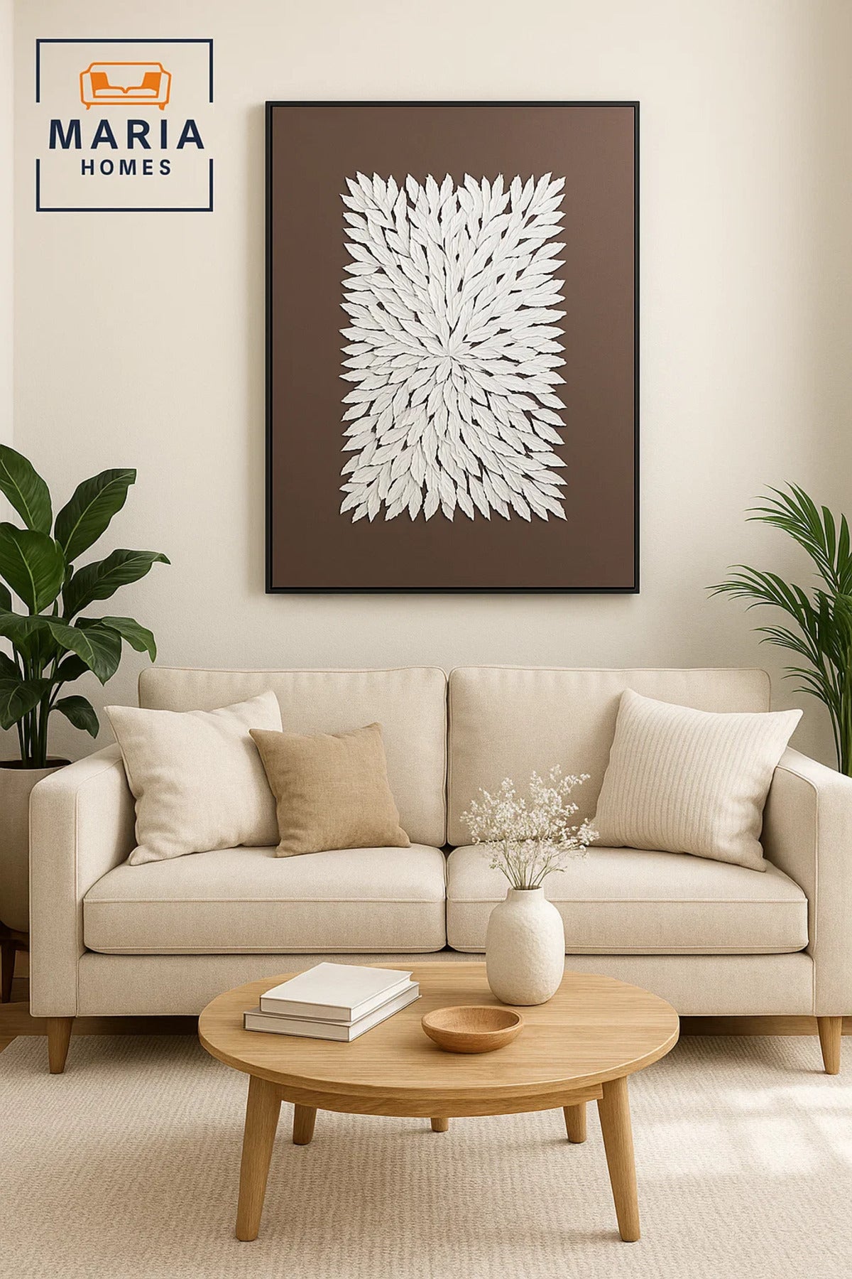 Modern 3D Hand made Wall Art Ð Brown Decorative Panel with Raised Leaf Design 120_80 cm