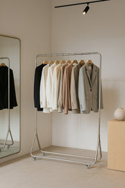 Modern Silver Metal Clothes Rack with Wheels 170_120cm Heavy Duty Garment Stand for Home or Boutique