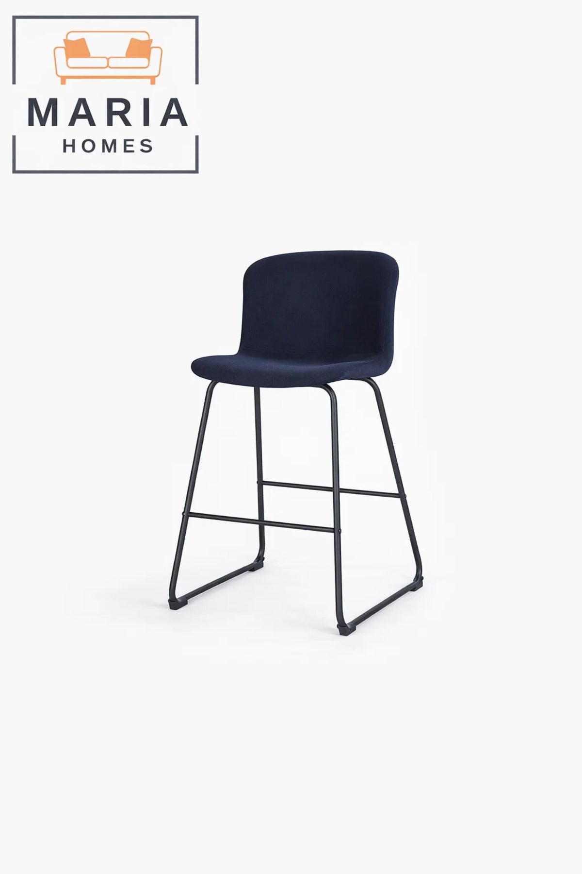 Blue Upholstered Bar Stool with Black Metal Frame Ð Modern Counter Chair