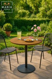 Round CafŽ Table with Wooden Top and Black Metal Base