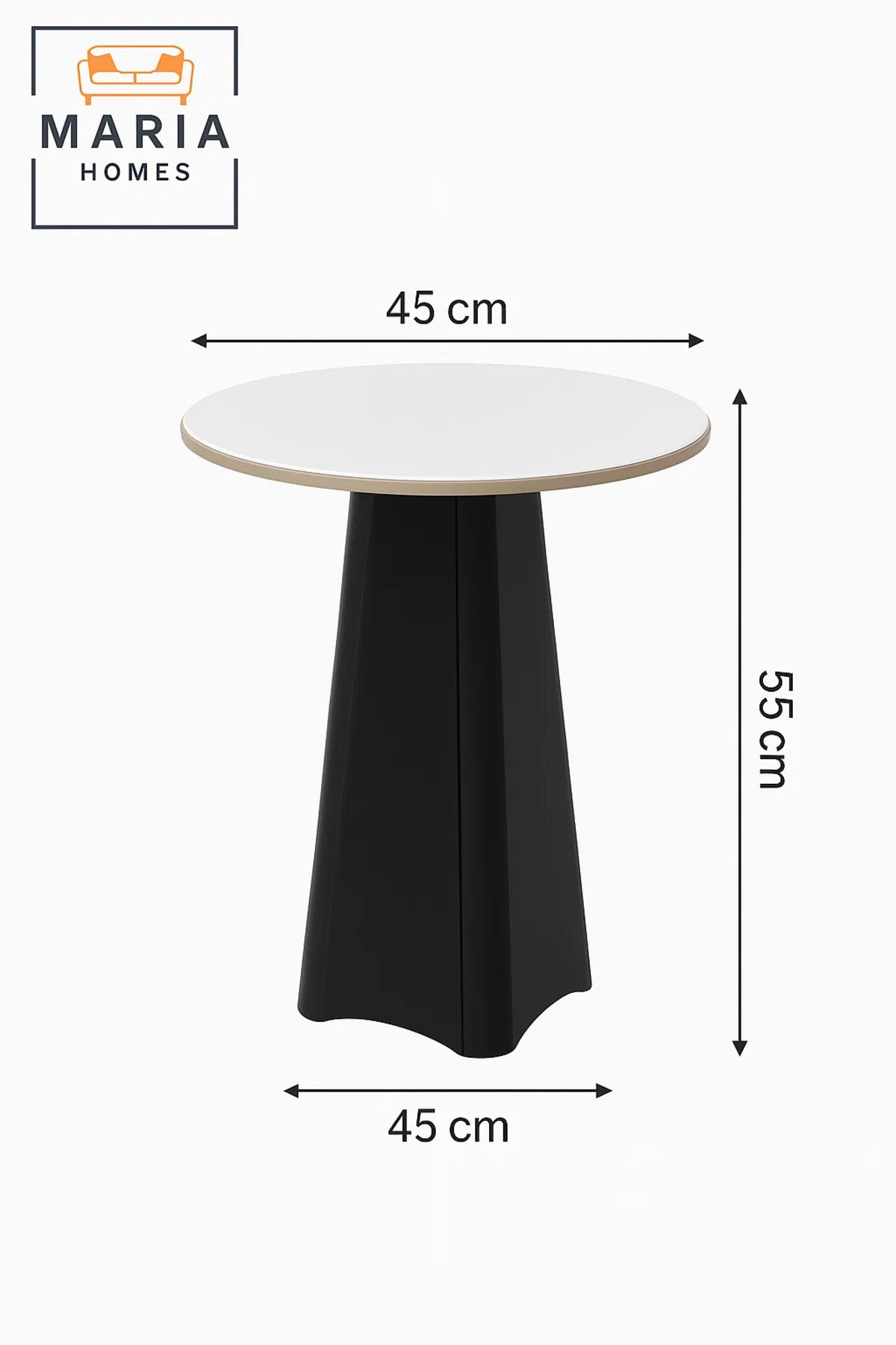 Round White Top Side Table with Modern Black Tripod Base