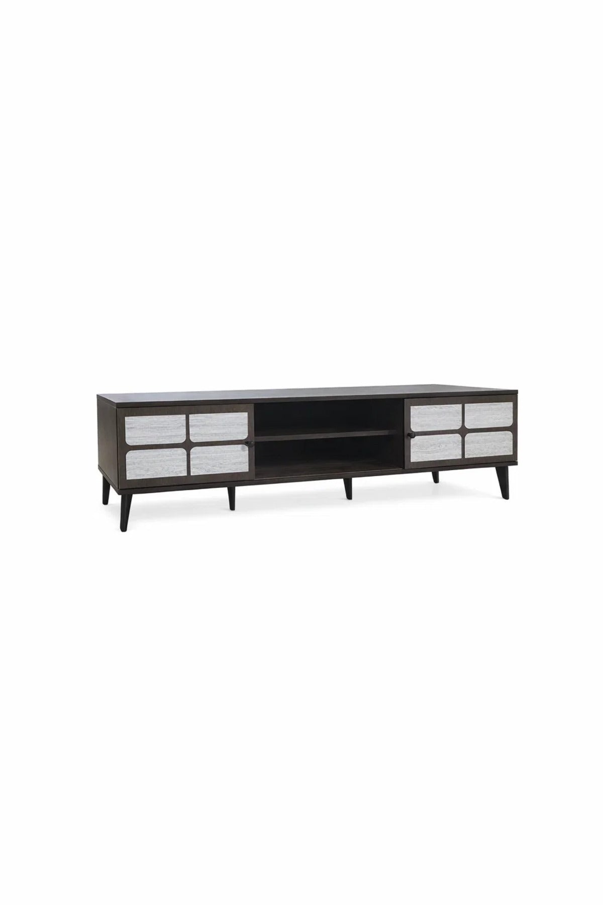 Brown & Grey TV Stand √ê 160x40x45 cm Modern Plasma Table with Cabinets & Shelves