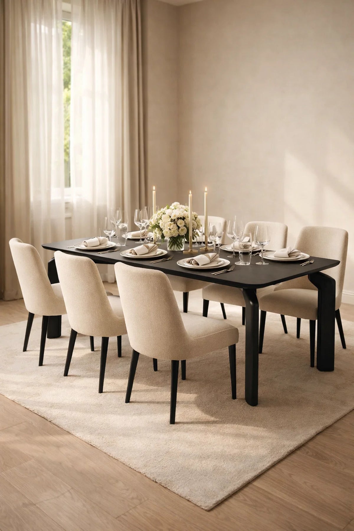 Modern Dining Table Ð 130_80_75 cm | Sleek Wooden Top Table with Designer Curved Legs