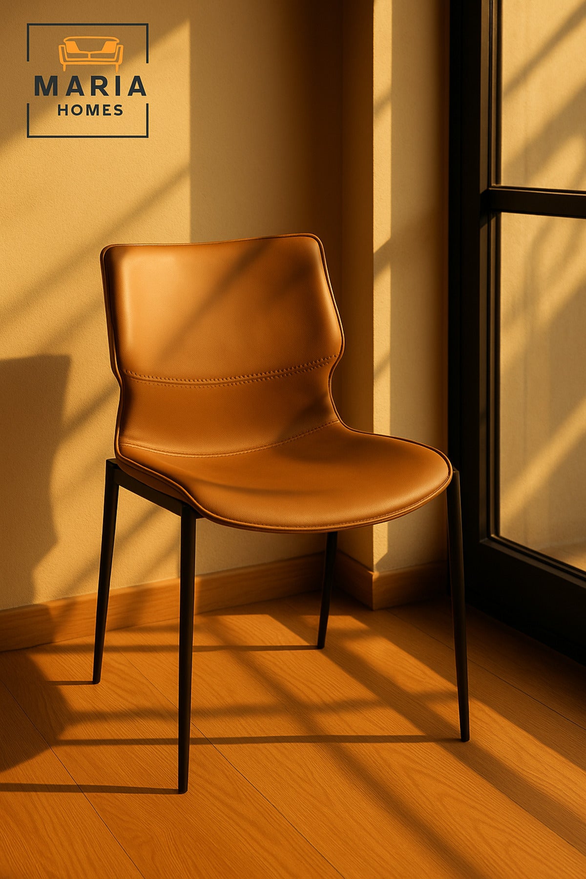 Modern Light Coffee Dining Chair with Cushioned Seat and Black Metal Legs