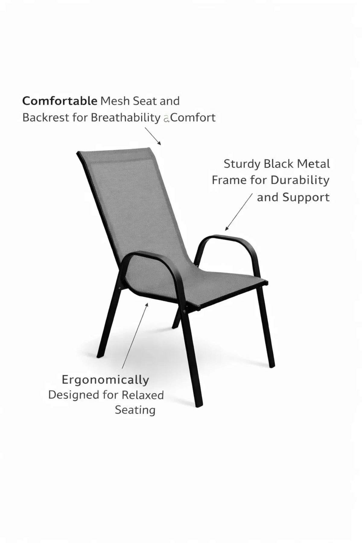 Premium Outdoor Garden Chair Stackable Metal Frame with Breathable Mesh Sling for Patio Balcony