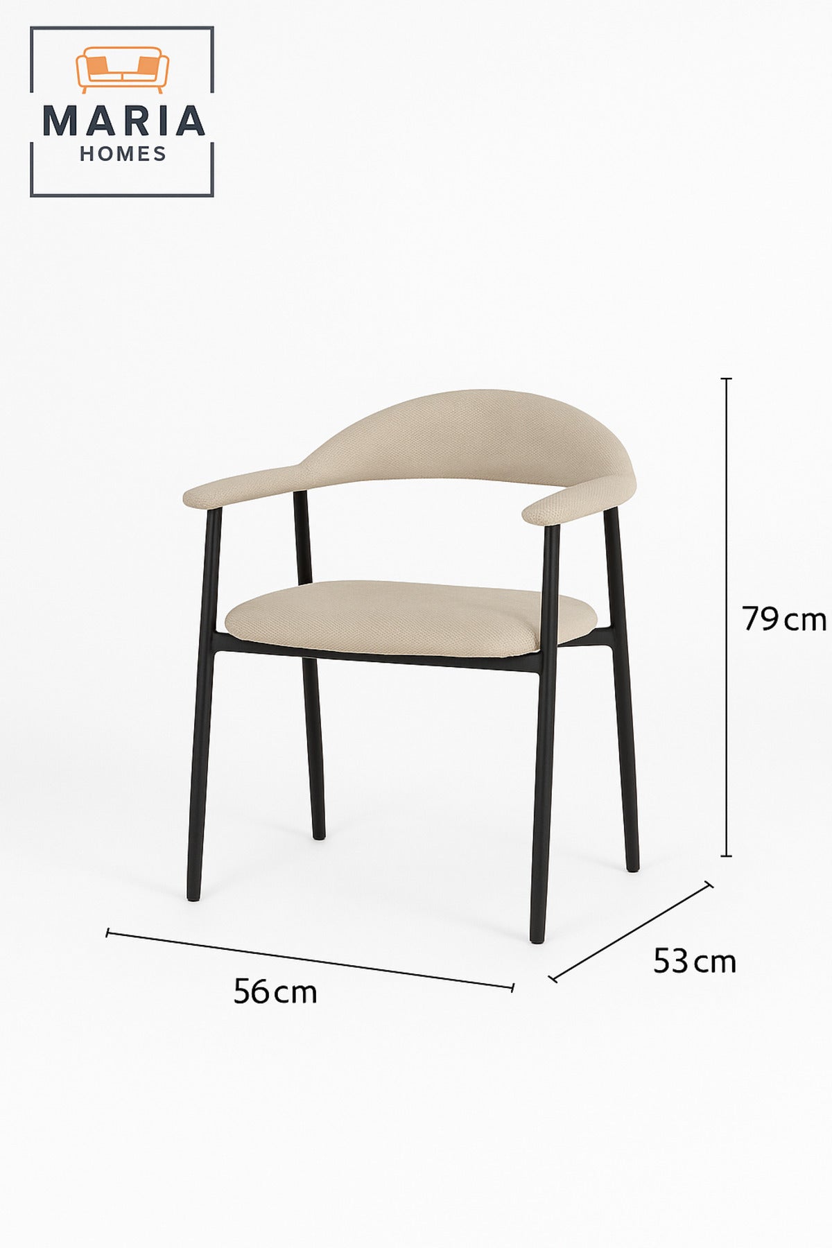 Beige Modern Dining Armchair with Black Metal Legs Ð Minimalist Accent Chair