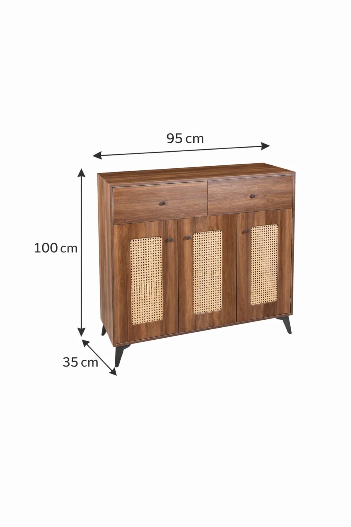 Wooden Shoe Cabinet Storage Organizer with Rattan Doors and Drawers for Modern Home Entrance