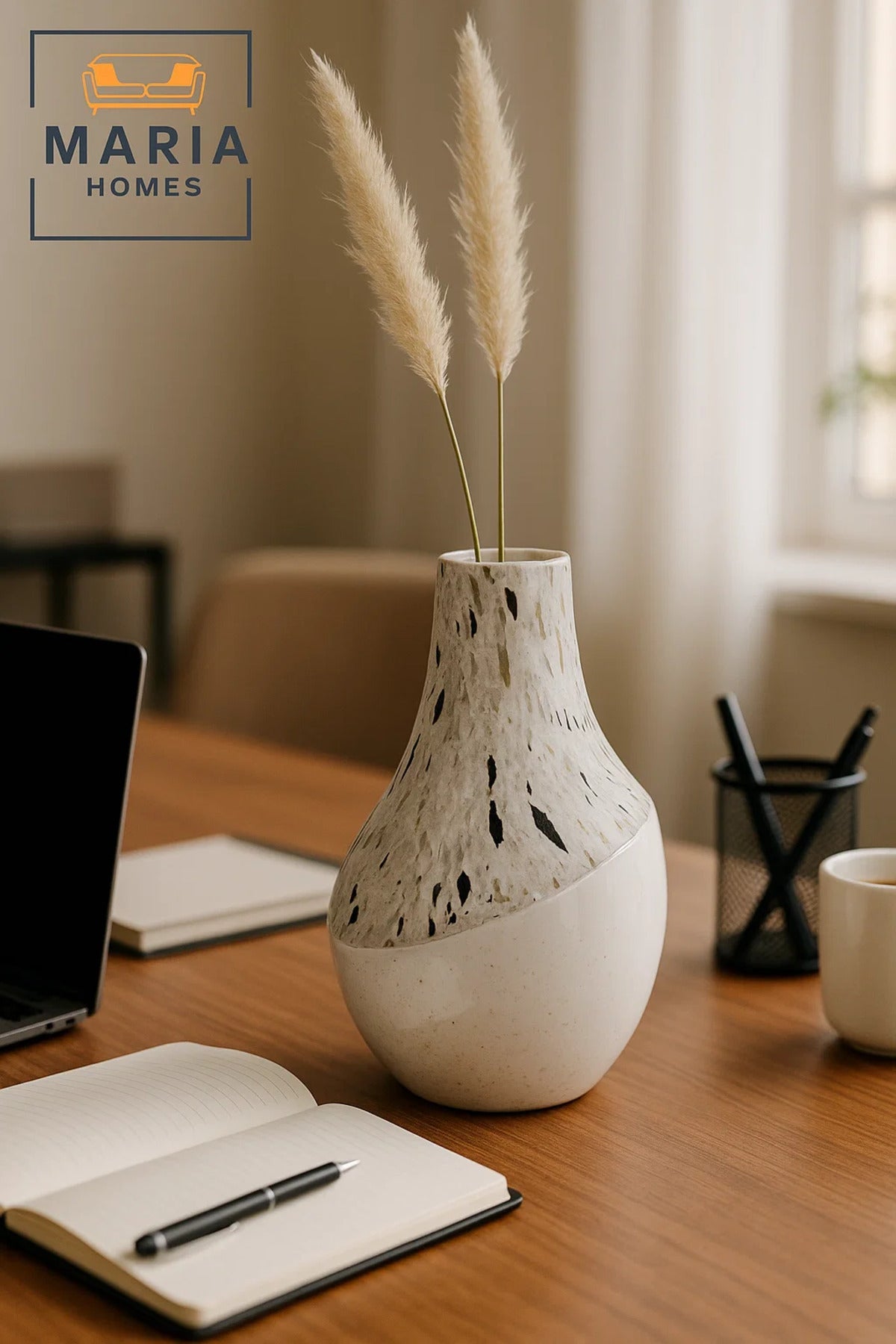 White Terrazzo and Glossy Ceramic Vase – Modern Two-Tone Decorative Flower Pot